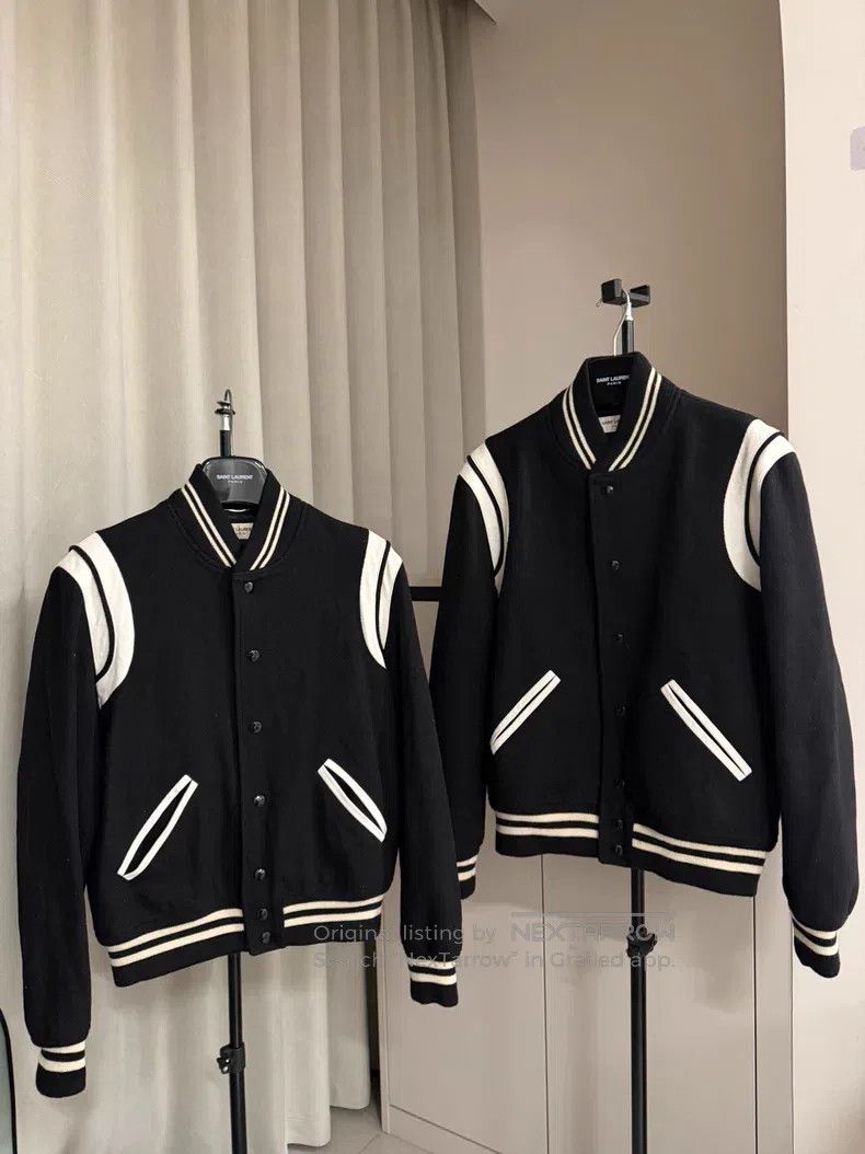 Saint Laurent Paris Black and White Wool Teddy Baseball Ja
