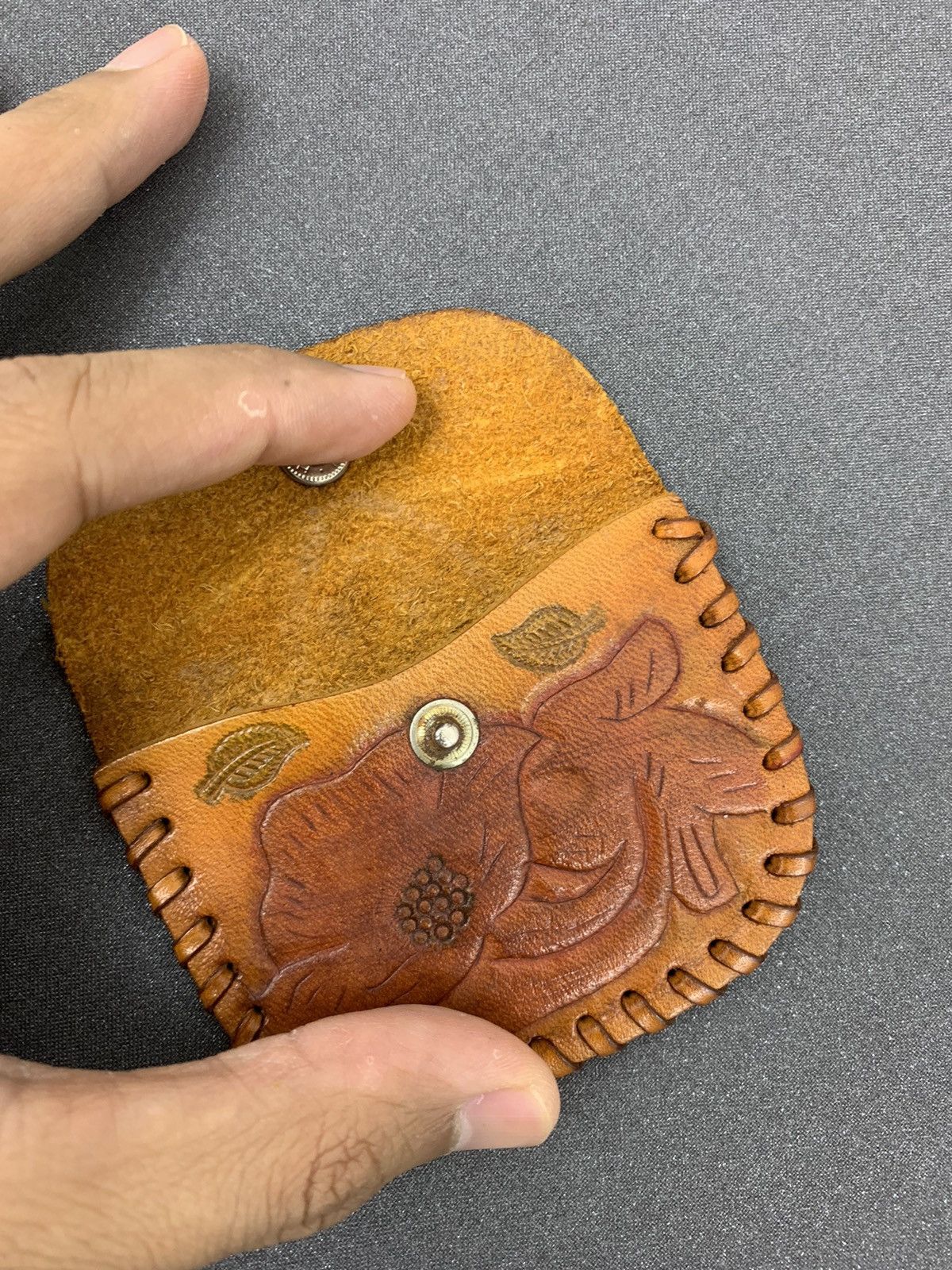 Handmade Vintage Leather Engraving Coin Purse Wallet Size ONE SIZE - 3 Thumbnail