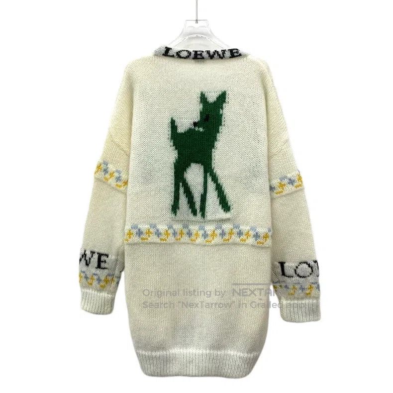 Loewe White Logo Letter Embroidered Mohair V-Neck Single B