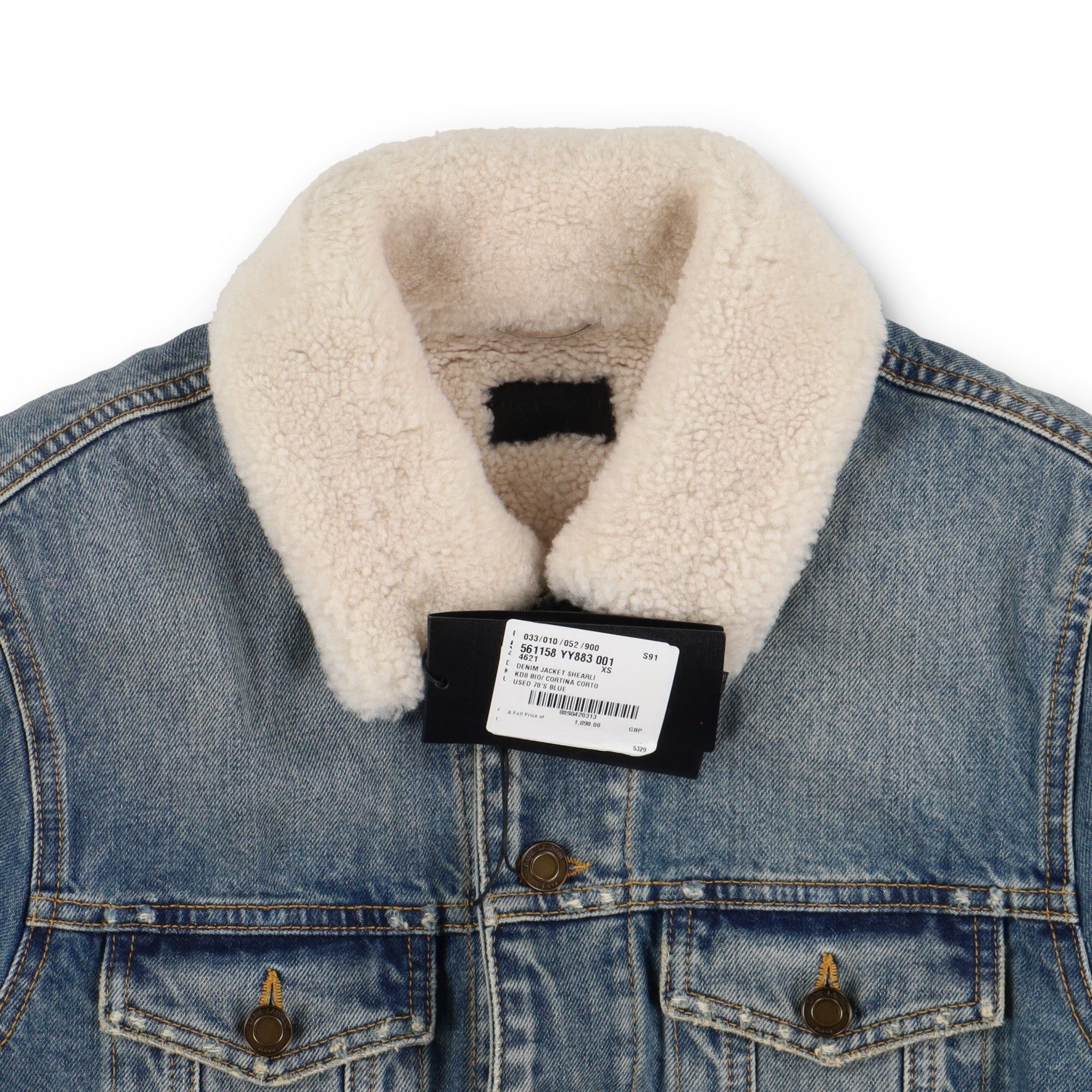 Saint Laurent Paris Blue Shearling Lined Denim Trucker Jacket Size XS / US 0-2 / IT 36-38 - 4 Thumbnail