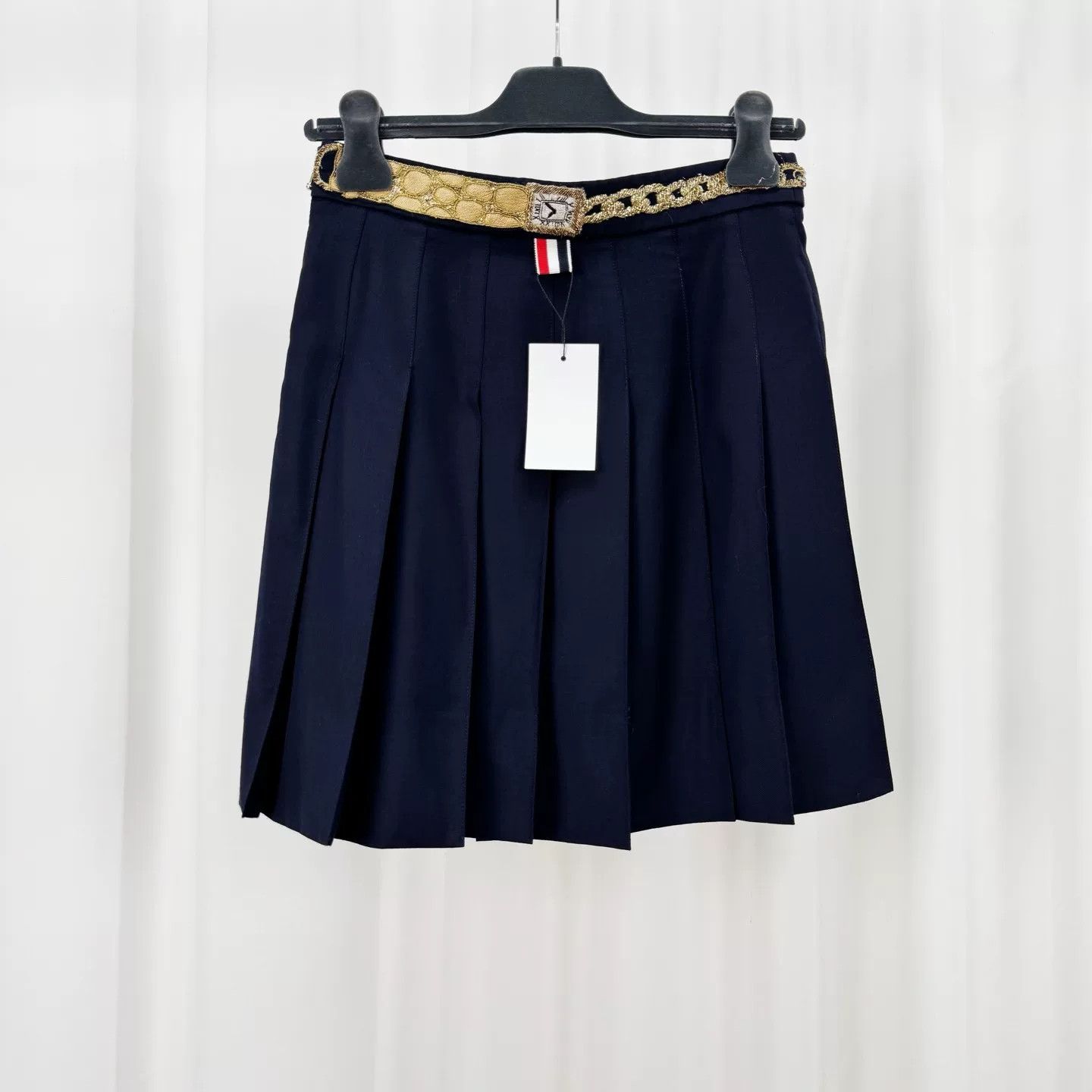 Thom Browne Thom Browne Rhinestone Gold Thread Striped Pleated Skirt Size 40" / US 18 - 1 Thumbnail
