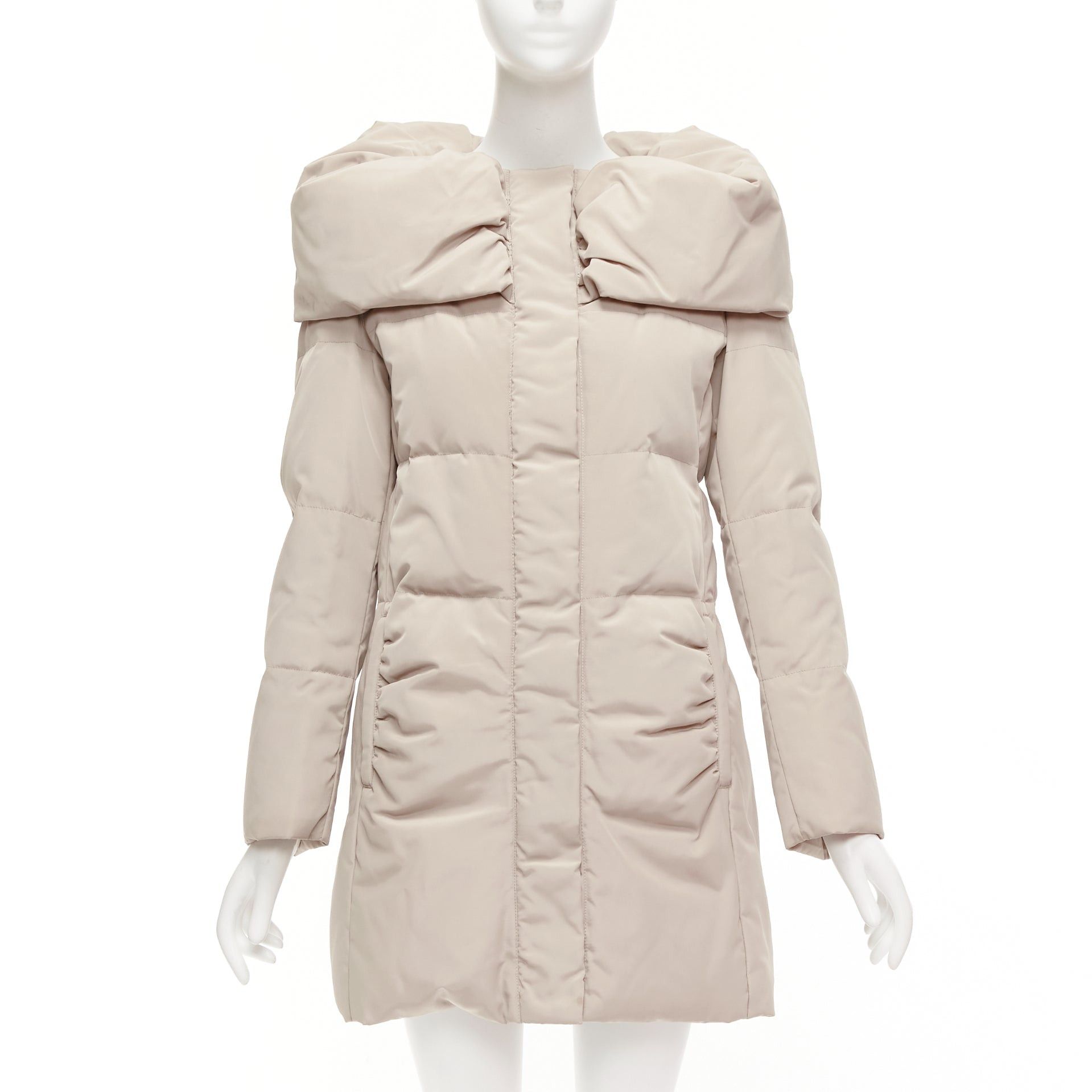 Max Mara MAX & CO Caldo beige bateau foldover collar fitted long puffer coat IT42 M Size M / US 6-8 / IT 42-44 - 1 Thumbnail