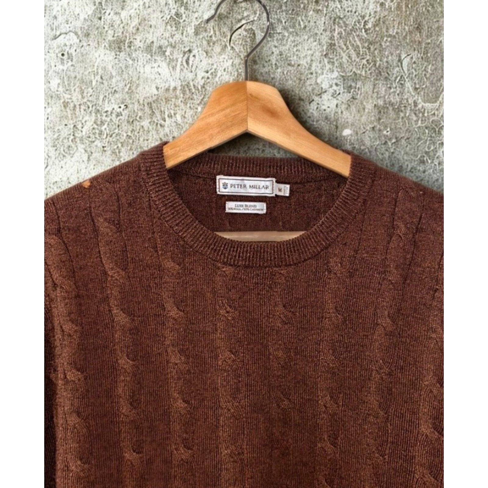 Peter Millar Peter Millar Sweatery Brown Red Cable Knit M Luxe Blend Wool Cashmere Flaw Knit Pullover Crew Neck Long Sleeve Men’s Regular Size M Size US M / EU 48-50 / 2 - 3 Thumbnail