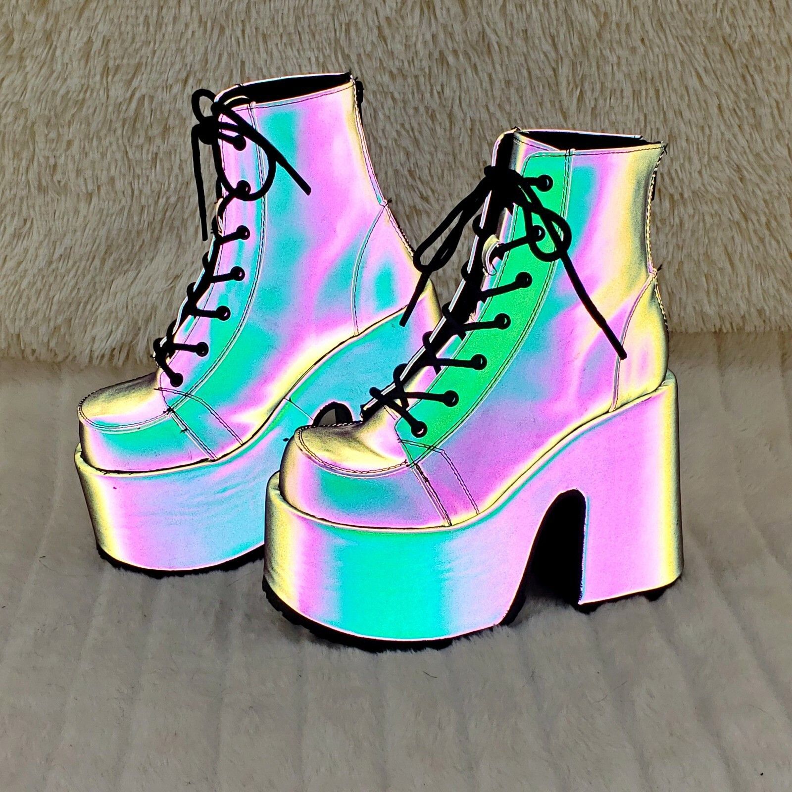 Demonia Cult DEMONIA Camel 203 Purple Green Reflective Platform Goth Punk Size US 8 / IT 38 - 7 Thumbnail