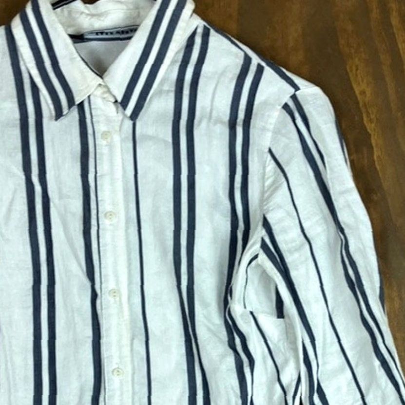 Zara Zara Womens Dress Cream Blue Striped Collared Button Down Long Sleeve Small Size S / US 4 / IT 40 - 5 Thumbnail