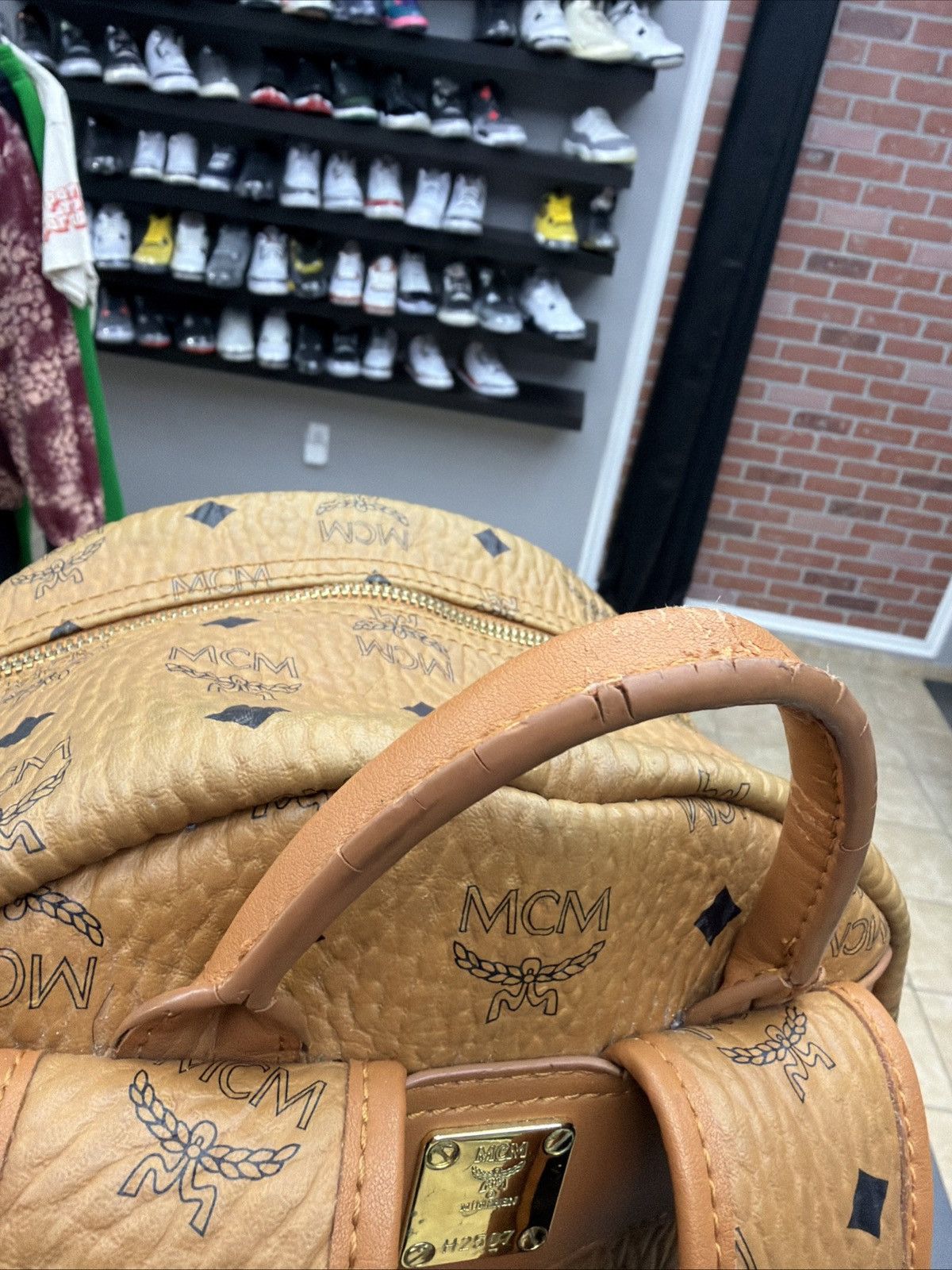 MCM MCM Visetos Medium Stark Logo Stripe Backpack Cognac Red Size ONE SIZE - 18 Thumbnail