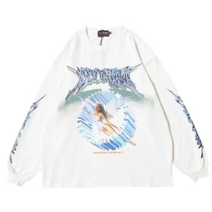 image of Fly Angel Oversized Printed Vintage T Shirt in White, Men's (Size Medium)