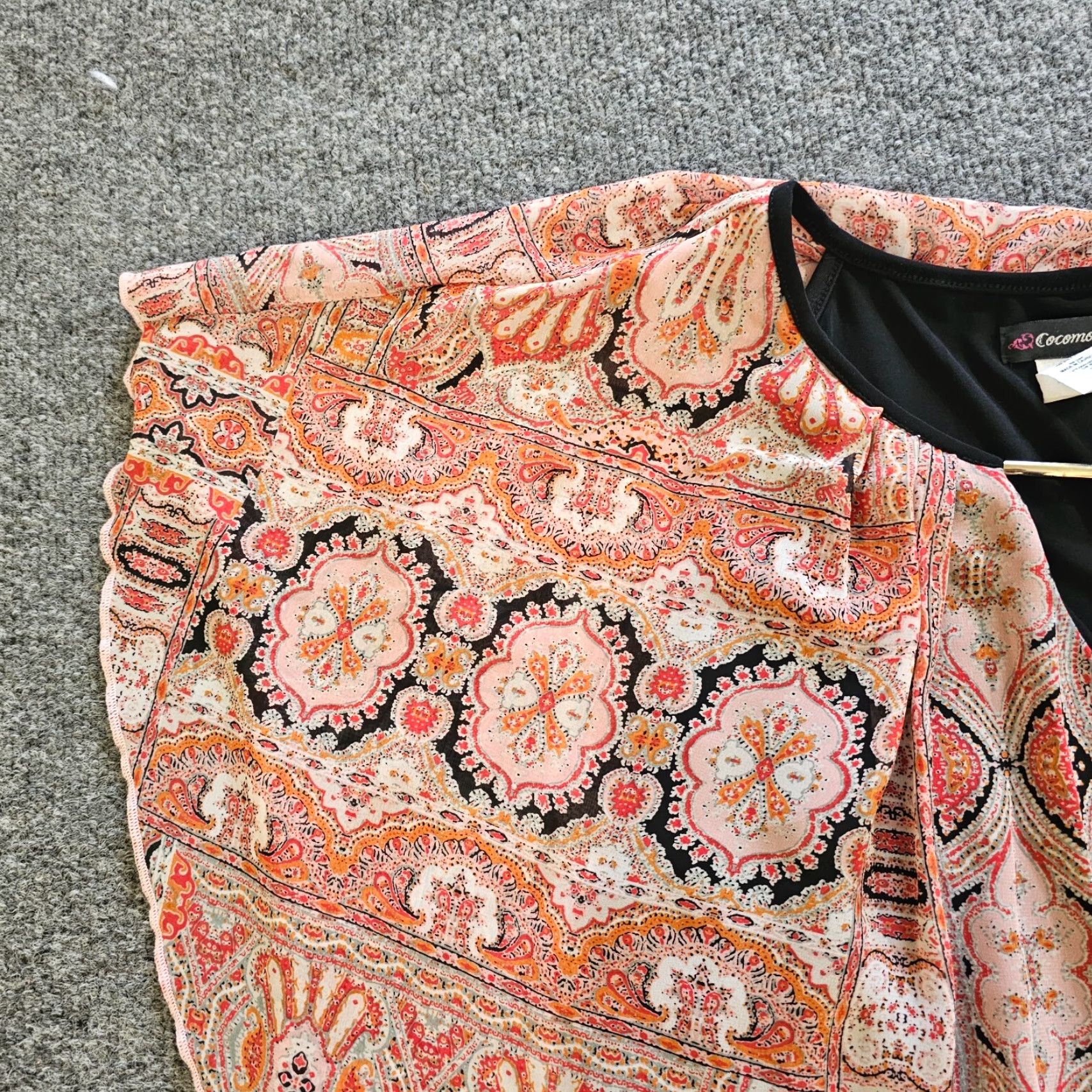 Vintage Cocomo Top Shirt Womens XL Orange Black Flowy Sheer Lined Casual Club Night Out Shirt Size XL / US 12-14 / IT 48-50 - 4 Thumbnail