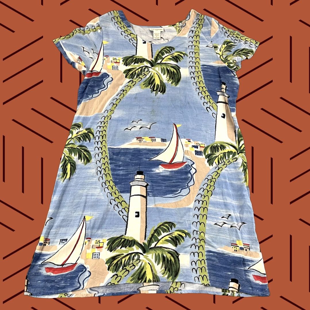 Vintage VINTAGE CLUB MYSTIQUE Top Womens XL Blue Beach Hawaiian Tropical 33" Micro Dress Tunic Size XL / US 12-14 / IT 48-50 - 1 Thumbnail