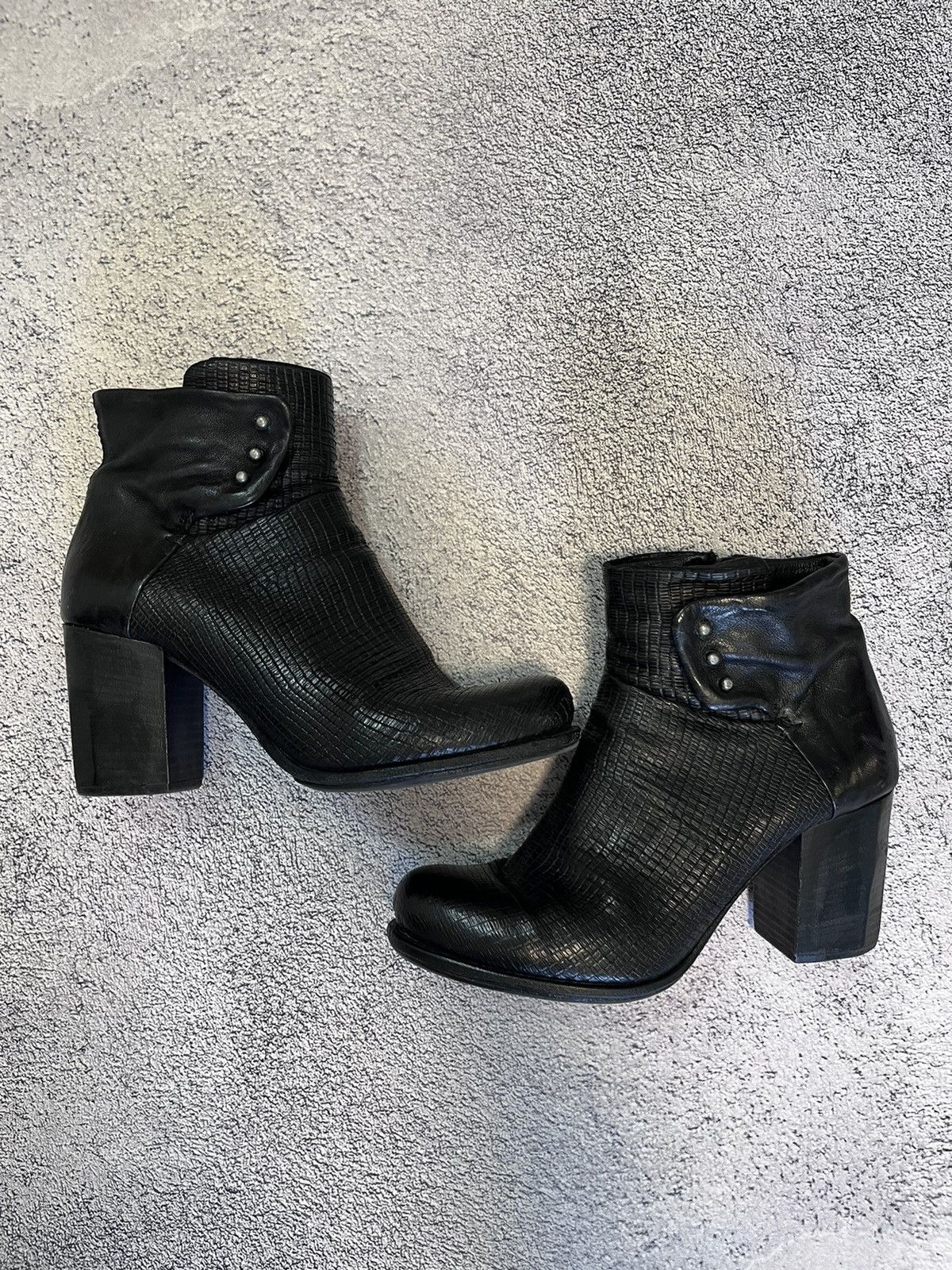 A.S.98 AS.98 Black Textured Leather Block Heel Boots Size 40 Size US 10 / IT 40 - 1 Thumbnail