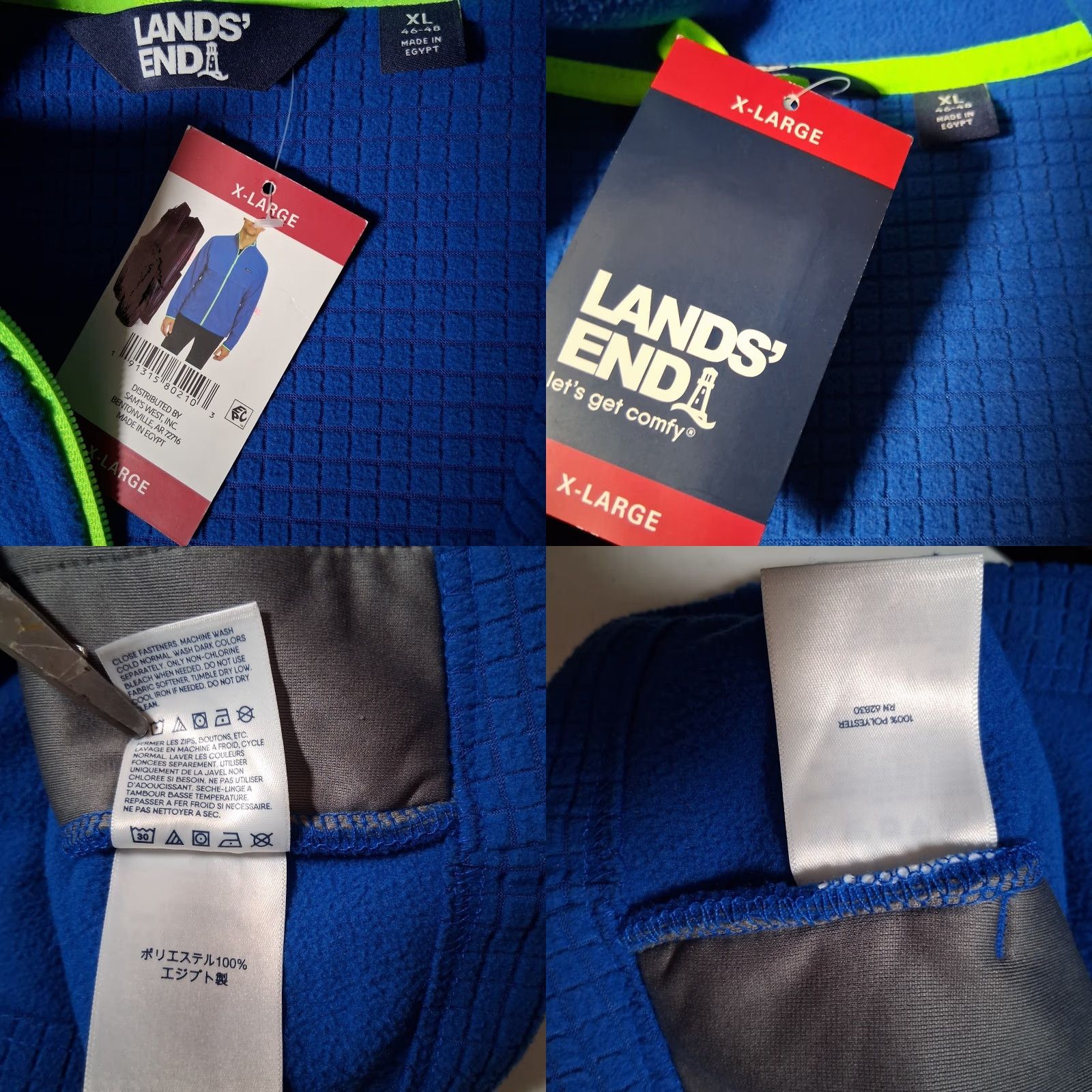 Lands' End Lands End Fleece Jacket Men XL Blue Full Zip NEW Outdoors Grid Fleece Neon Green Size US XL / EU 56 / 4 - 9 Thumbnail