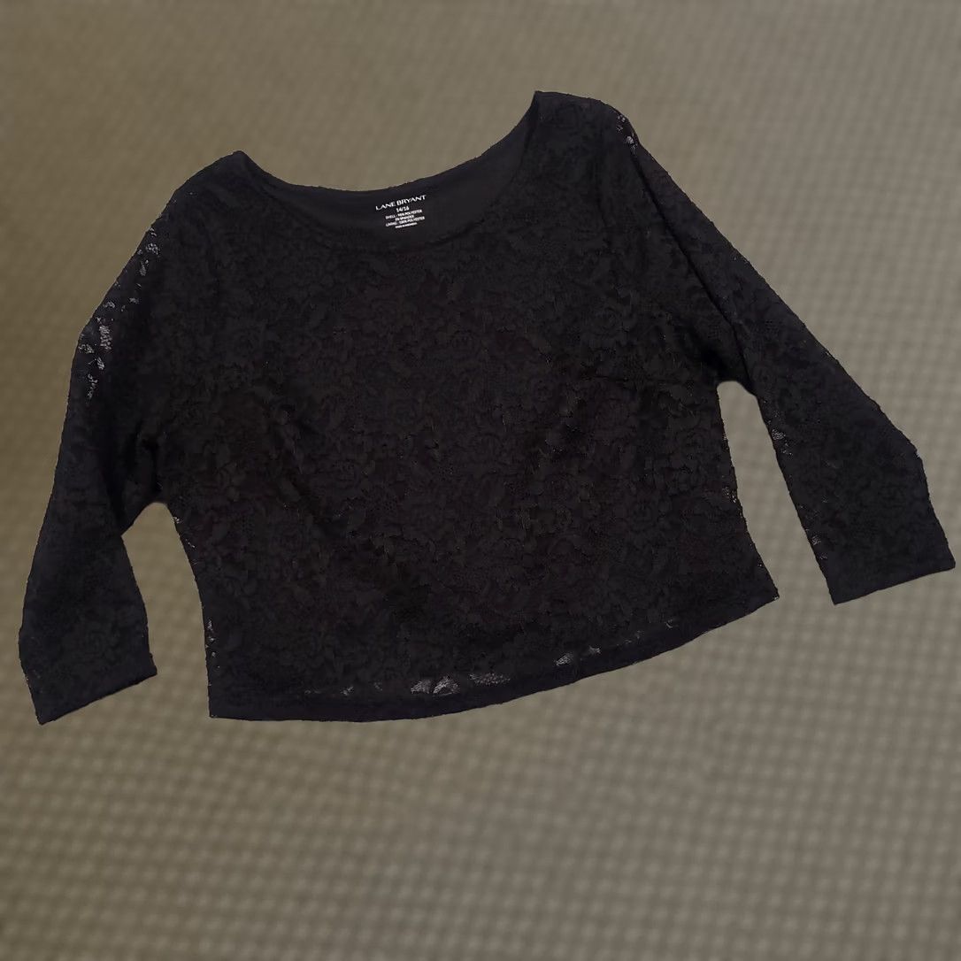 Vintage Lane Bryant Lace Top Blouse Shirt Womens 14/16 Black Floral Cropped Lined Size XXL / US 16-18 / IT 52-54 - 1 Thumbnail