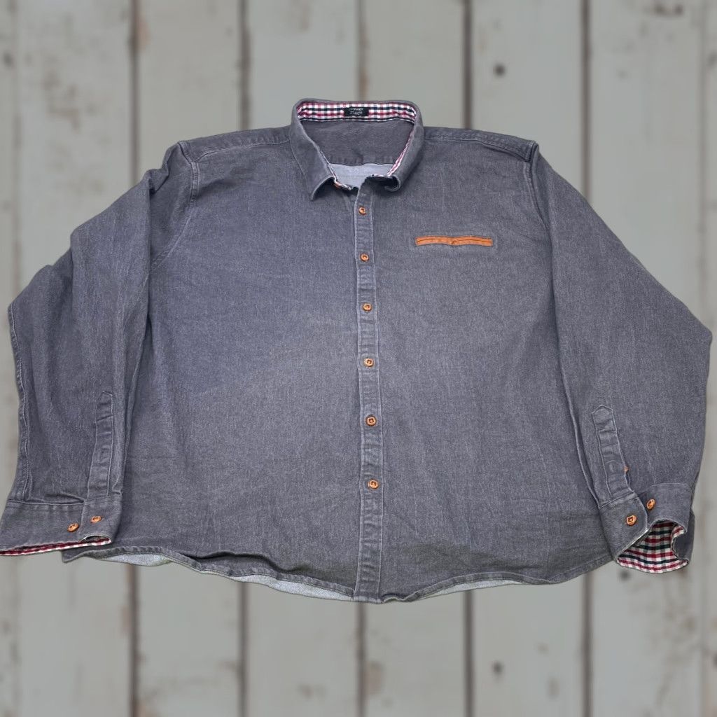 Denime Coofandy Shirt Mens 4XL Gray Denim Long Sleeve Button-Up Shirt Adult 4XL Gray Denim Long Sleeve Button-Up 6960 Size US XXL / EU 58 / 5 - 1 Thumbnail