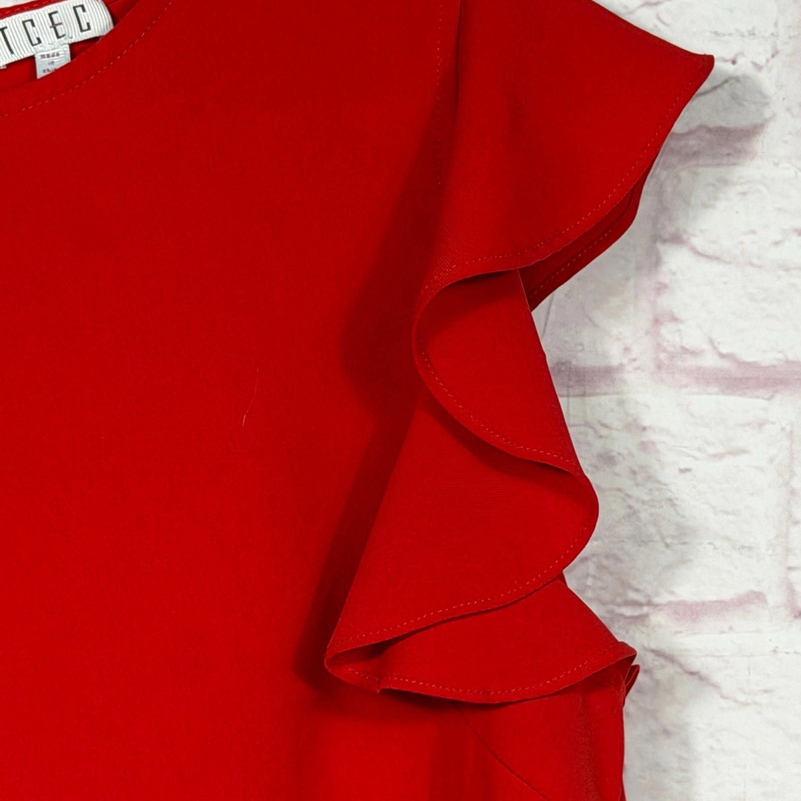 Hi Tec TCEC Large Red Ruffle Sleeve Blouse Size L / US 10 / IT 46 - 2 Thumbnail