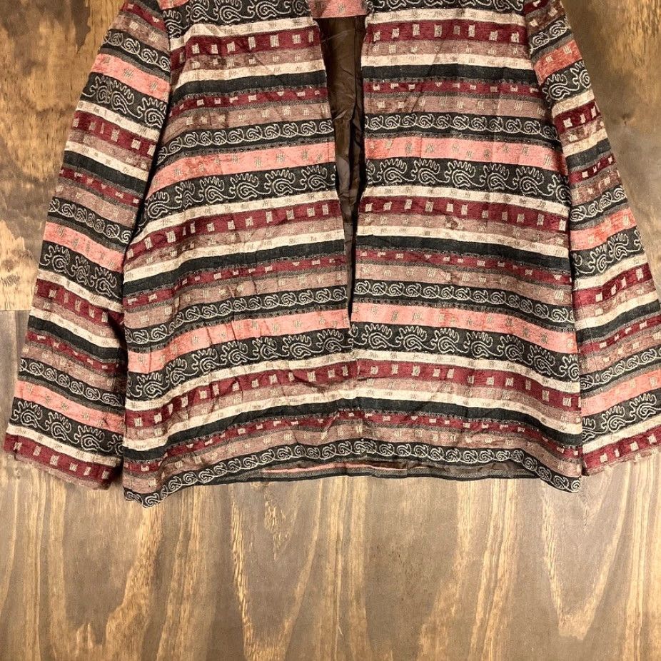 Vintage Alfred Dunner Womens Jacket Orange Brown Aztec Full Zip Shoulder Pads Cotton 20 Size 3XL / US 20-22 - 3 Thumbnail