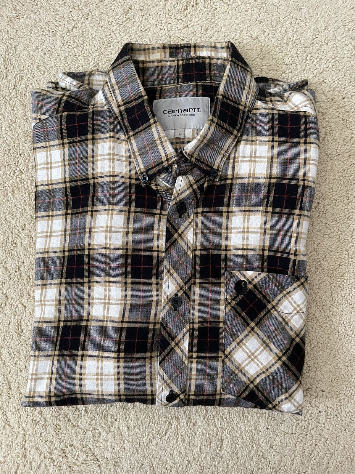Carhartt × Carhartt Wip × Vintage Carhartt Work In Progress Black Irvin Check Flannel Shirt Size US L / EU 52-54 / 3 - 8 Thumbnail