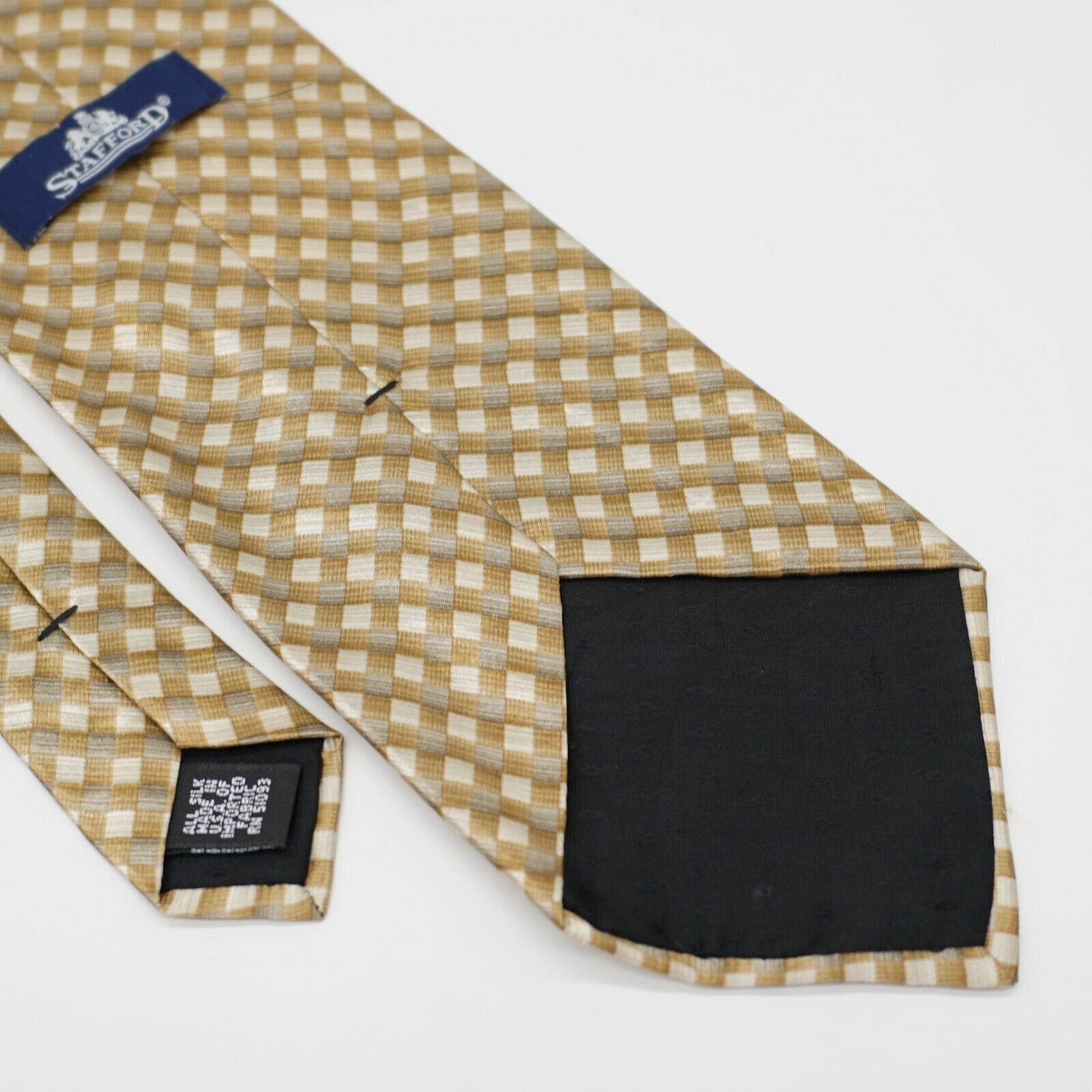 Stafford Stafford Tan Brown Plaid Print Wide Silk Tie Size ONE SIZE - 5 Thumbnail
