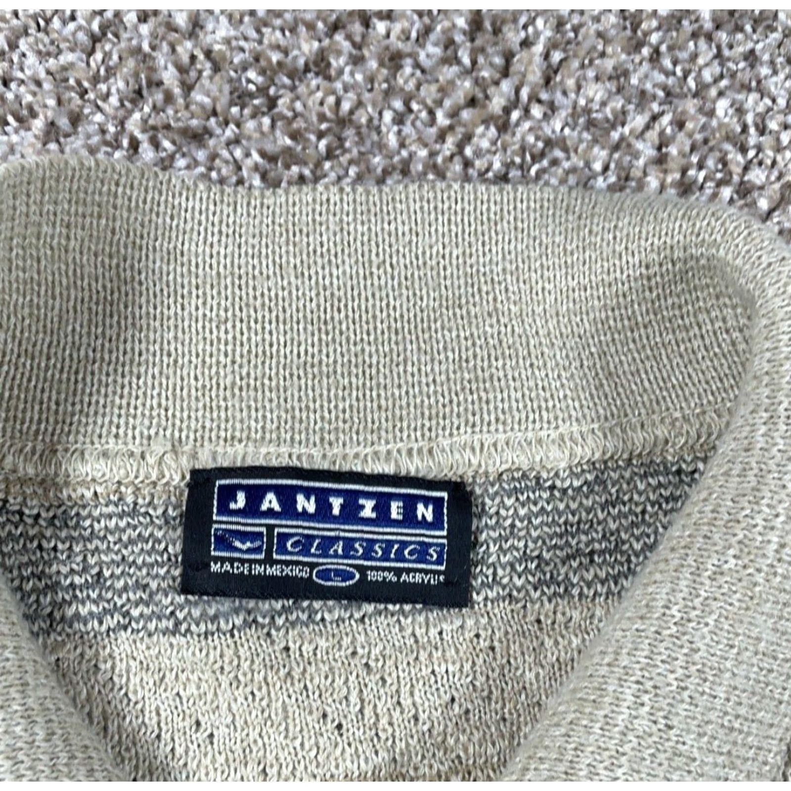 Jantzen VINTAGE Jantzen Striped Sweater Adult Large Light Gray Blue Chunky-Knit 90s Mens Size US L / EU 52-54 / 3 - 4 Thumbnail