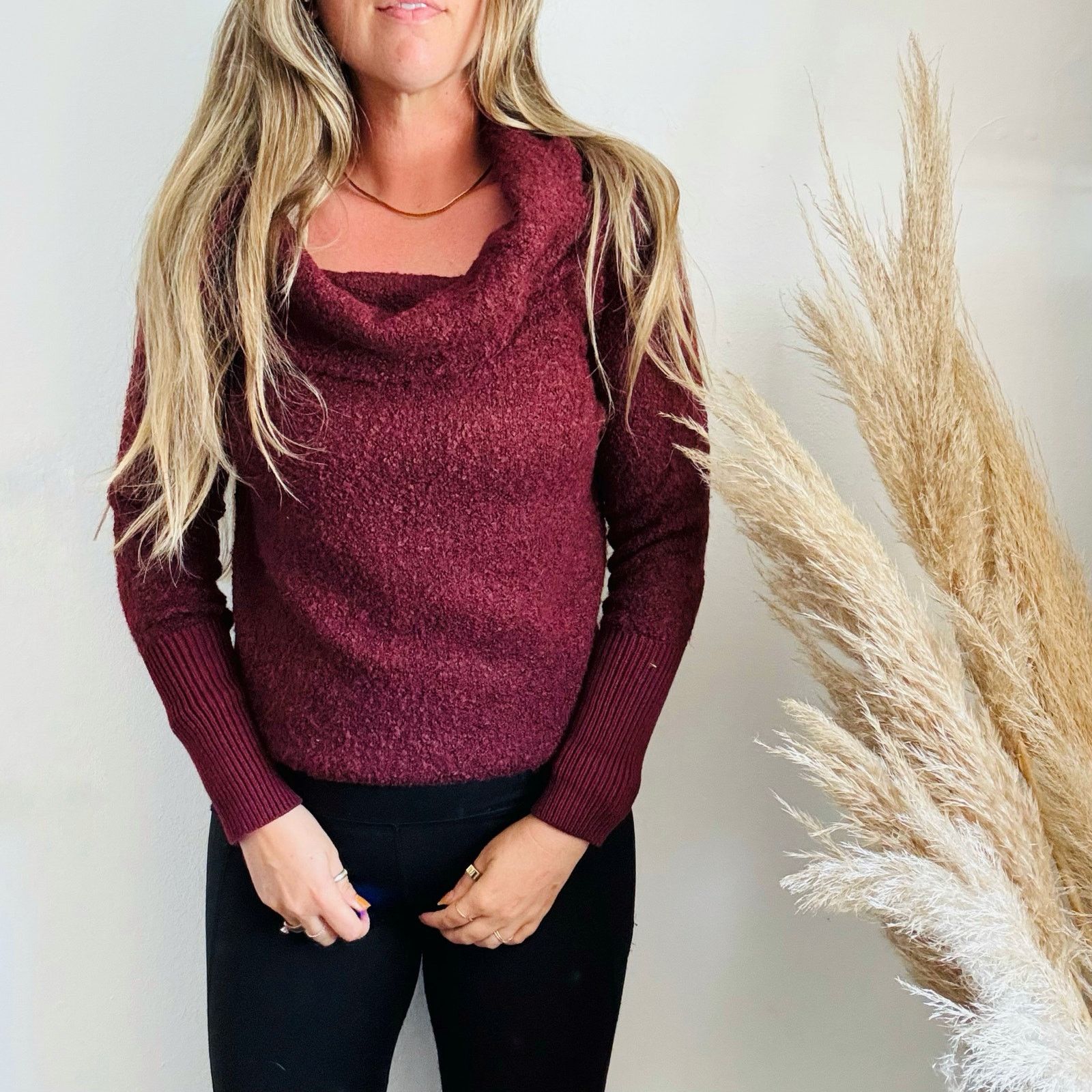 Banana Republic Plum Burgundy Boiled Wool Cowl Neck Sweater