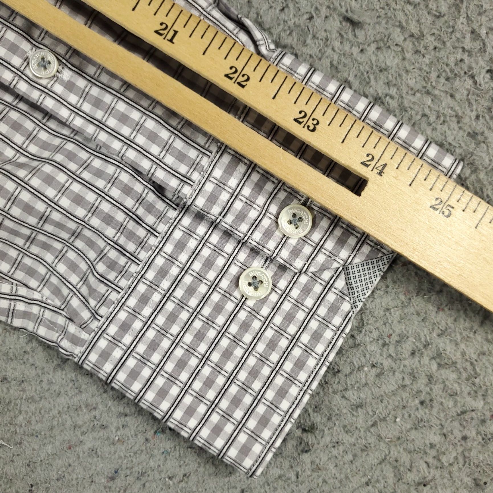 BUGATCHI Bugatchi Uomo Shirt Mens 17.5 Gray Plaid Dress Button Up Long Sleeve Size 46R - 6 Thumbnail