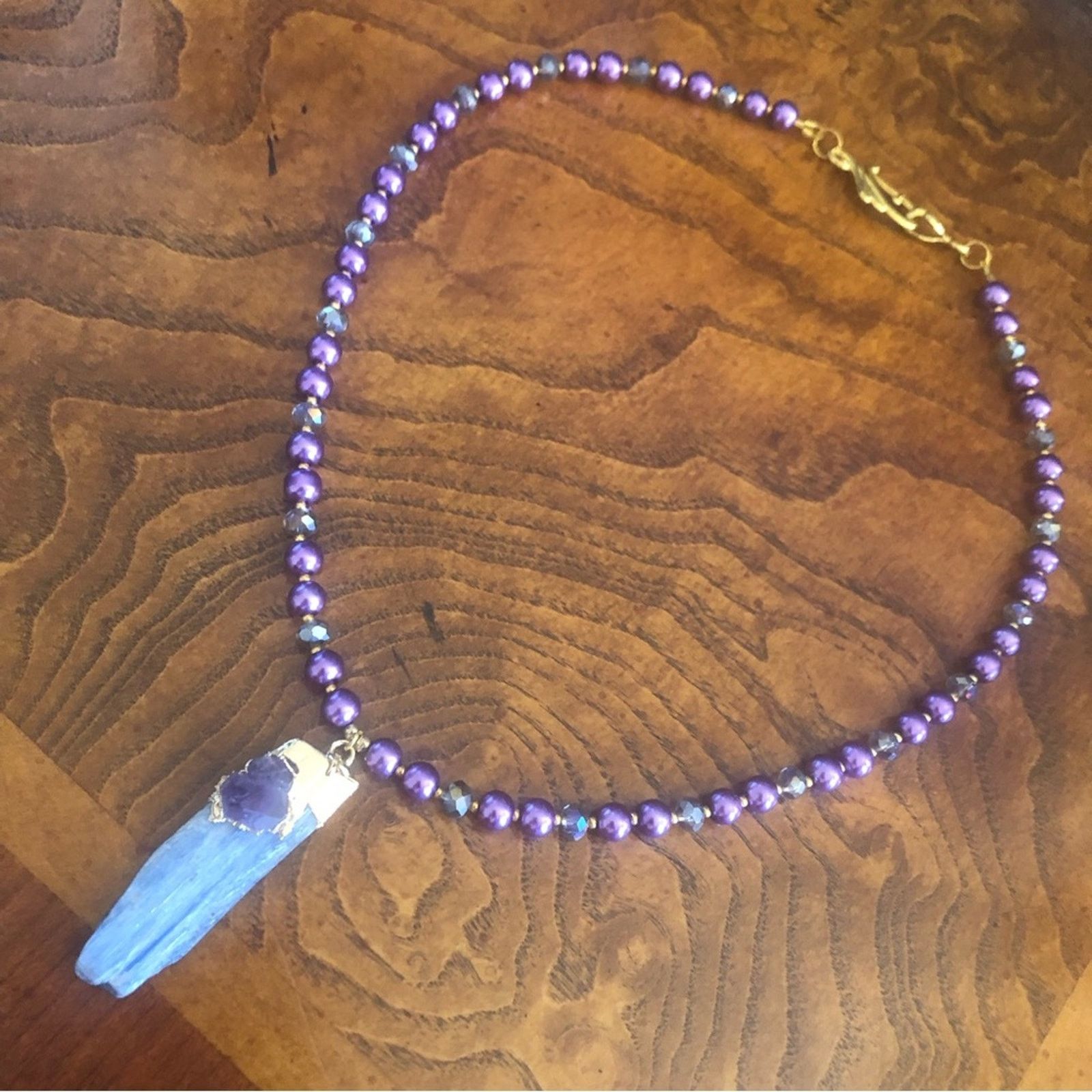 Handmade Handcrafted repurpose kyanite and amethyst Pearl necklace Size ONE SIZE - 9 Thumbnail