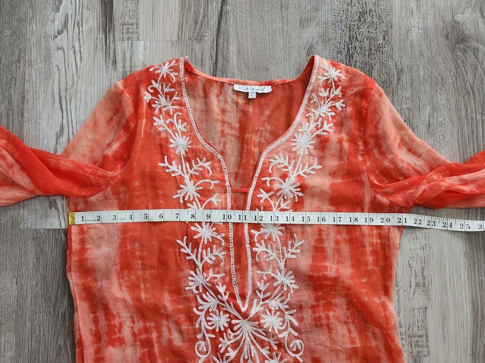 Designer Blue Island Beach Cover Up Large Orange Boho Embroidered V Size ONE SIZE - 6 Thumbnail