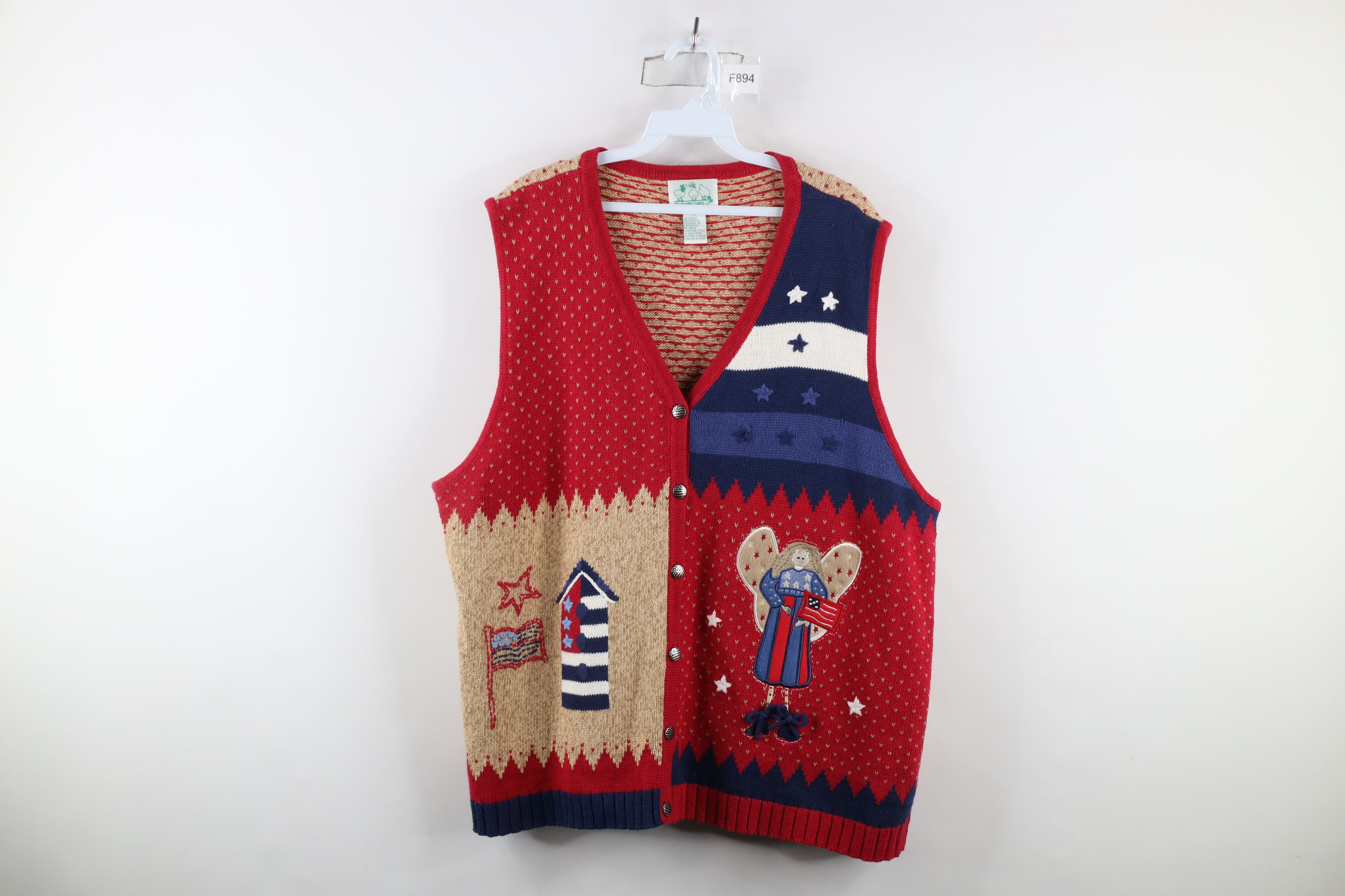Vintage Vintage 90s Streetwear Flag Knit Cardigan Sweater Vest Size XXL / US 16-18 / IT 52-54 - 1 Thumbnail