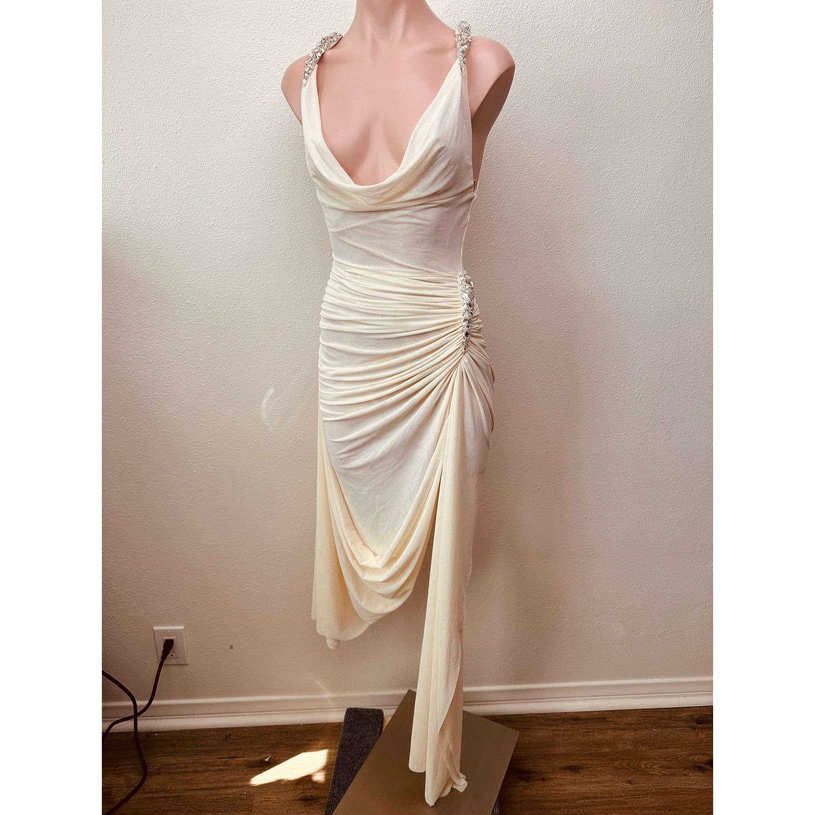 Other NWT David Koma Cream Crystal Claw Draped Mesh Dress US 6 Size M / US 6-8 / IT 42-44 - 6 Thumbnail