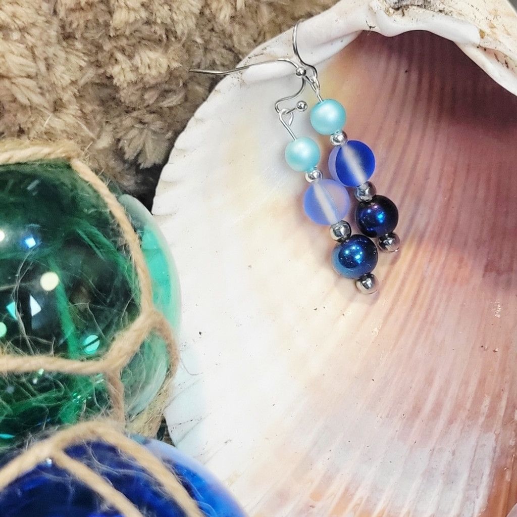 Handmade Matte Mermaid Beaded 3 Tier Drop Earrings Handcrafted Size ONE SIZE - 2 Thumbnail