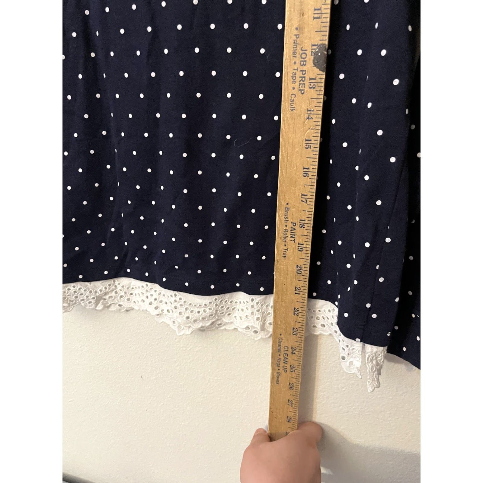 Croft & Barrow WOMEN Croft & Barrow Top NAVY BLUE WHITE POLKA DOT Long Sleeve PS Size S / US 4 / IT 40 - 4 Thumbnail
