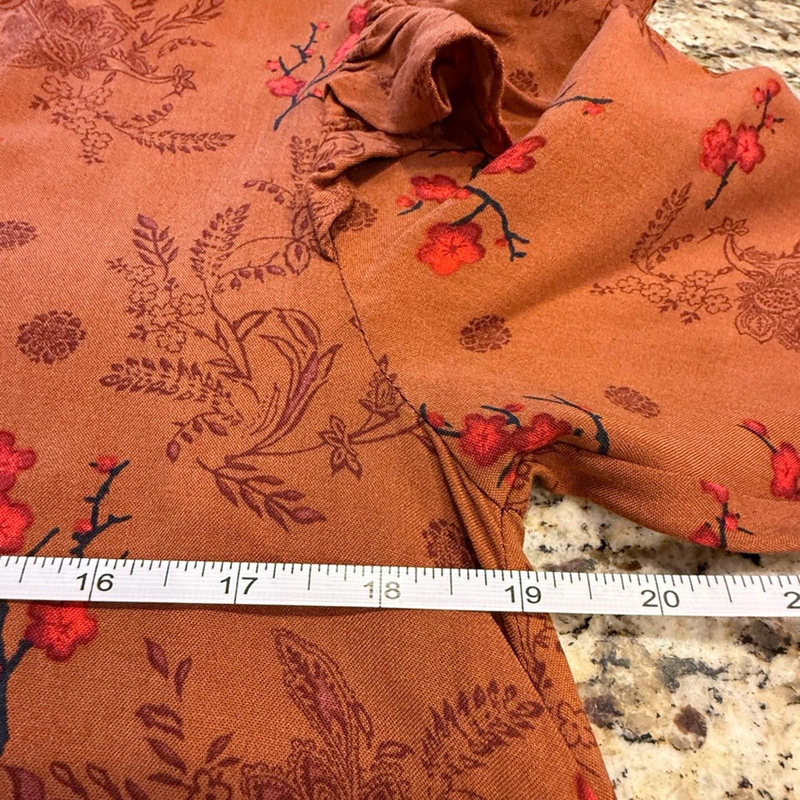 Other Hem & Thread brown red floral ruffled shoulder top SZ SM Size S / US 4 / IT 40 - 7 Thumbnail