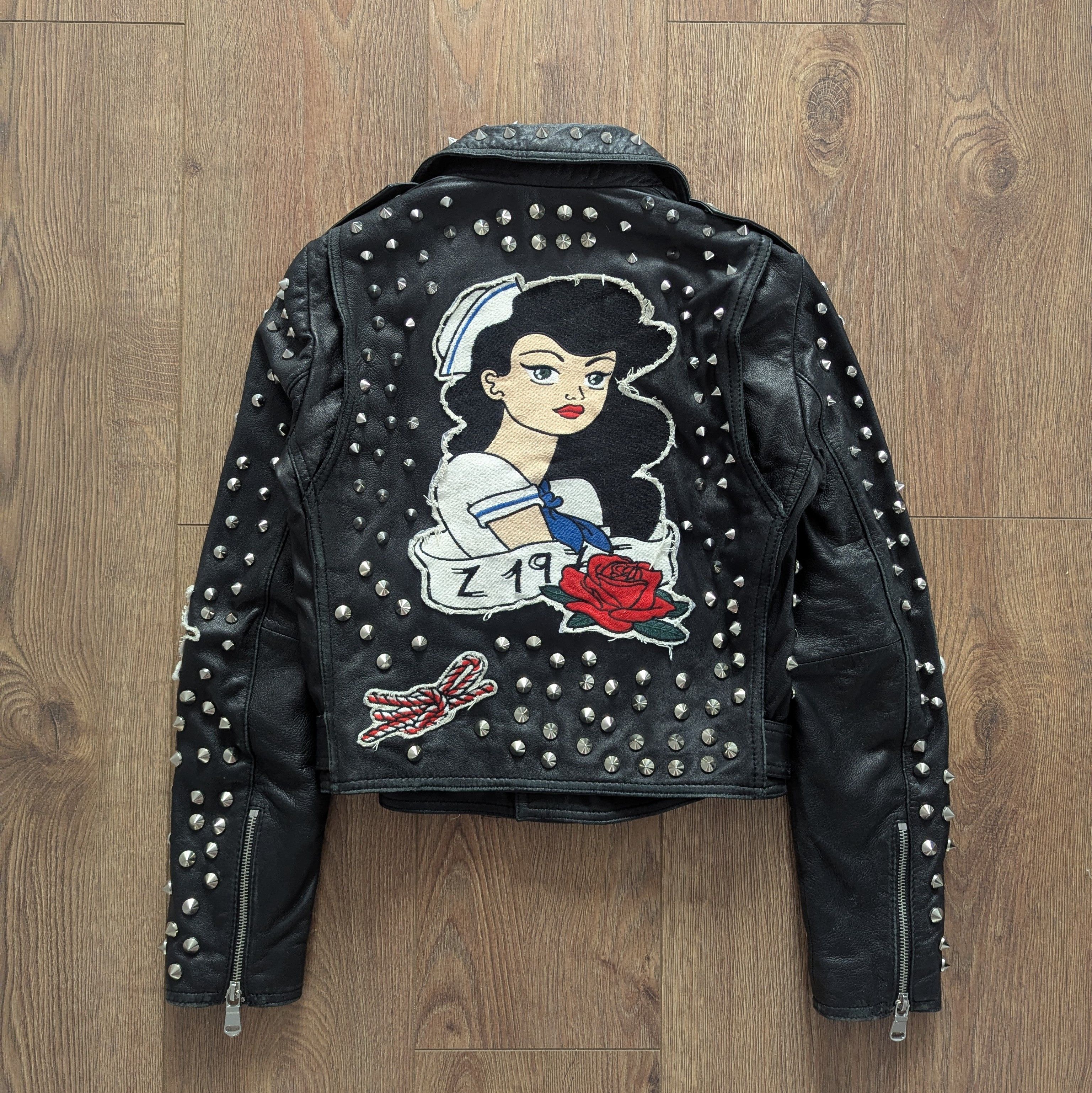 Zara Zara Studded cMotorcycle Biker Jacket Sailor Patches Size XS / US 0-2 / IT 36-38 - 2 Thumbnail