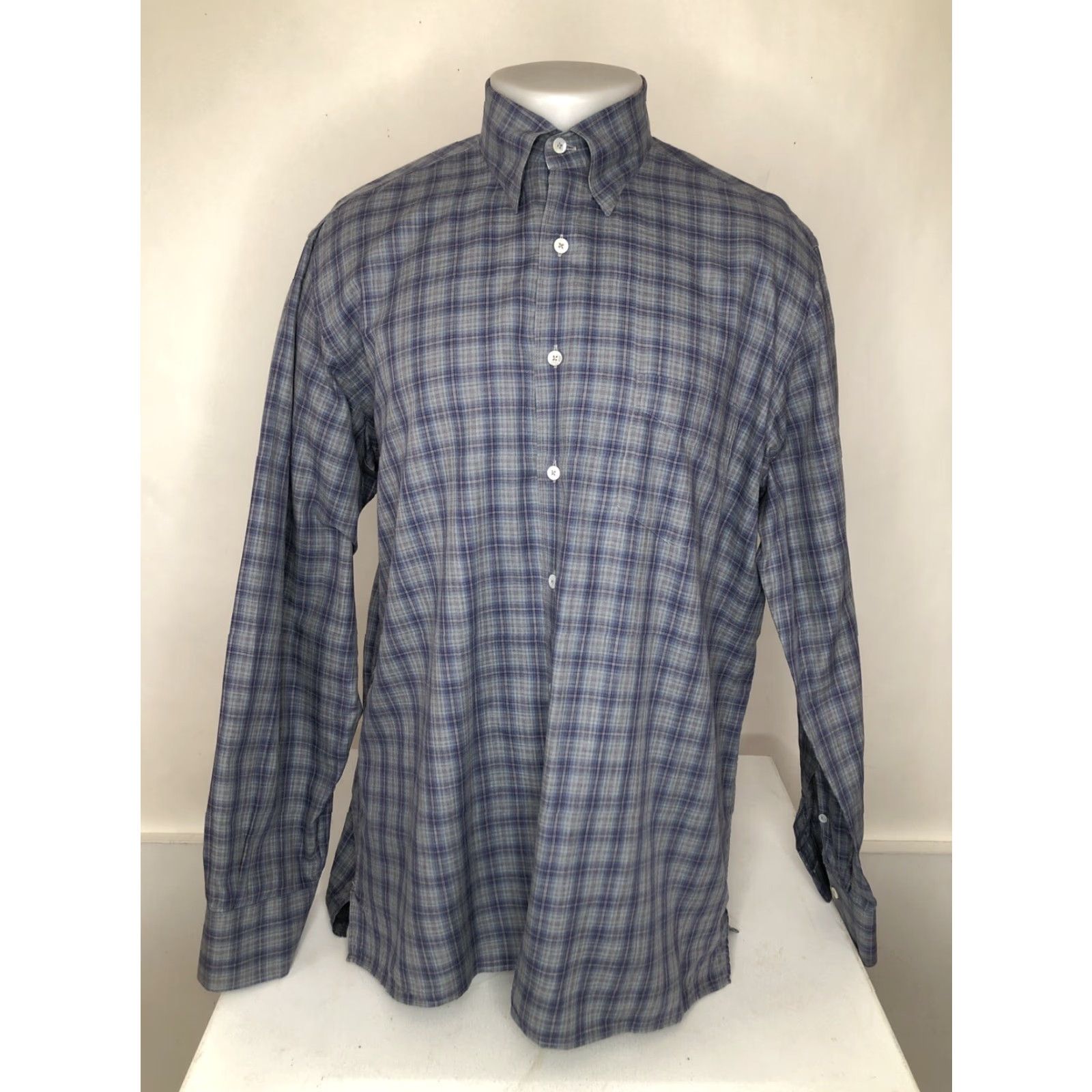 Canali CANALI ITALY Plaid Check Mens XL Shirt Button-Up Long Sleeve Gray / Blue / Purple Size US XL / EU 56 / 4 - 2 Thumbnail