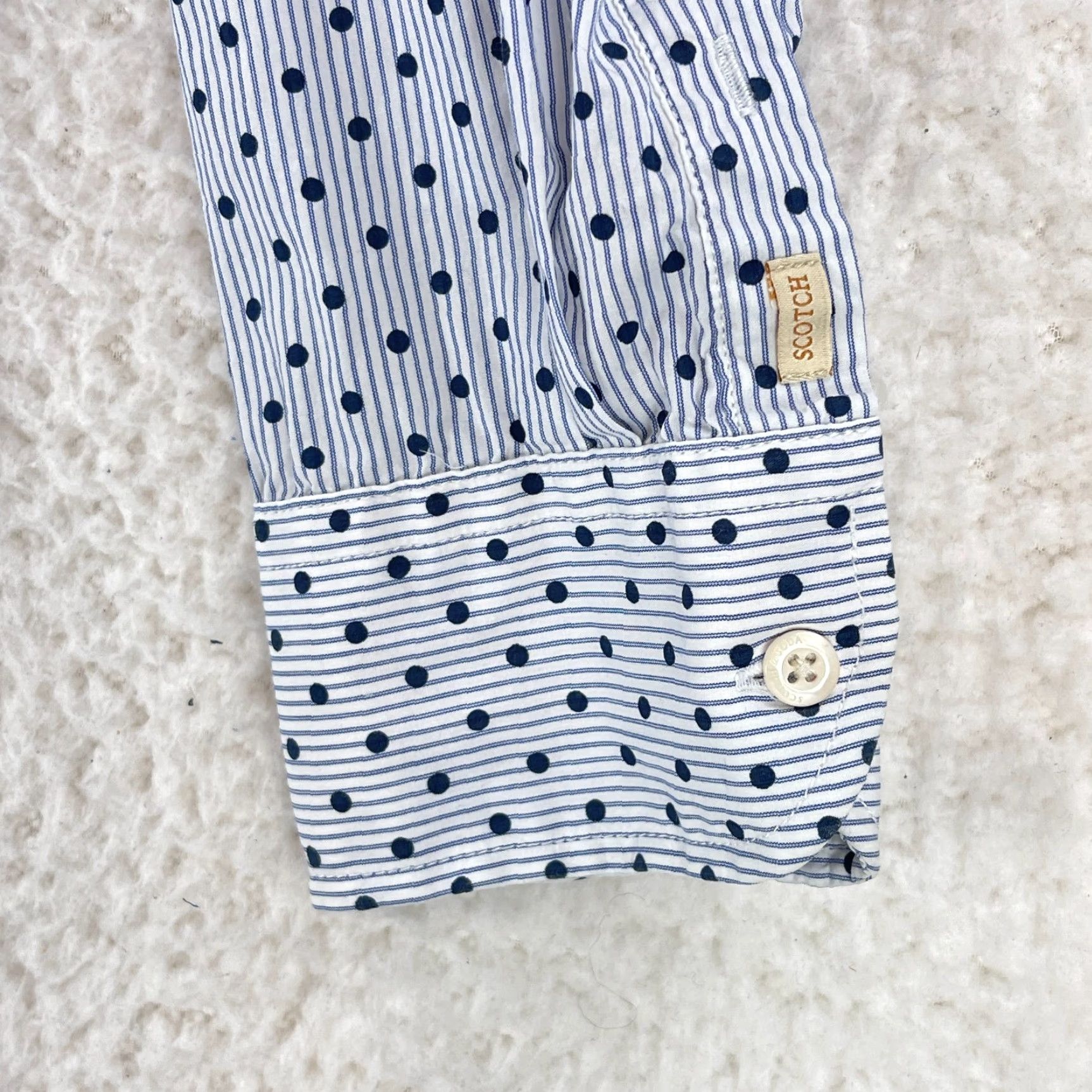 Scotch & Soda Scotch & Soda Aloha London Blue Polka Dot Button-Up Shirt Mens XL Long Sleeve Shirt Size US XL / EU 56 / 4 - 7 Thumbnail