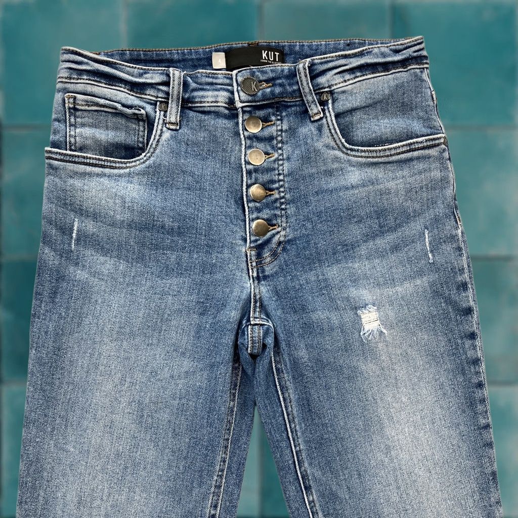 Vintage VINTAGE Kut From The Kloth Jeans Womens 4 Rachael High Rise Fab Ab Mom Distressed Blue Size 27" / US 4 / IT 40 - 1 Thumbnail
