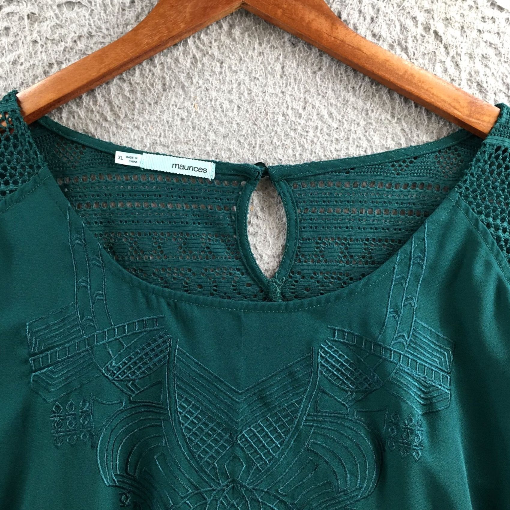 Vintage Maurices Blouse Top Womens XL Green Long Sleeve Crew Neck Pullover Embroidered Size XL / US 12-14 / IT 48-50 - 3 Thumbnail