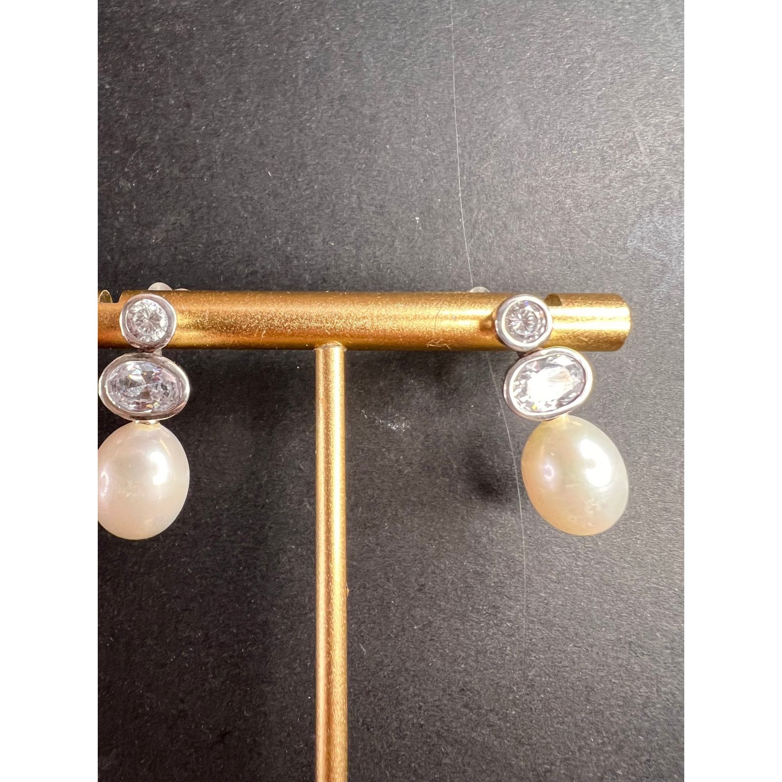 Other Cultured pearl and CZ sterling silver drop earrings Size ONE SIZE - 2 Thumbnail