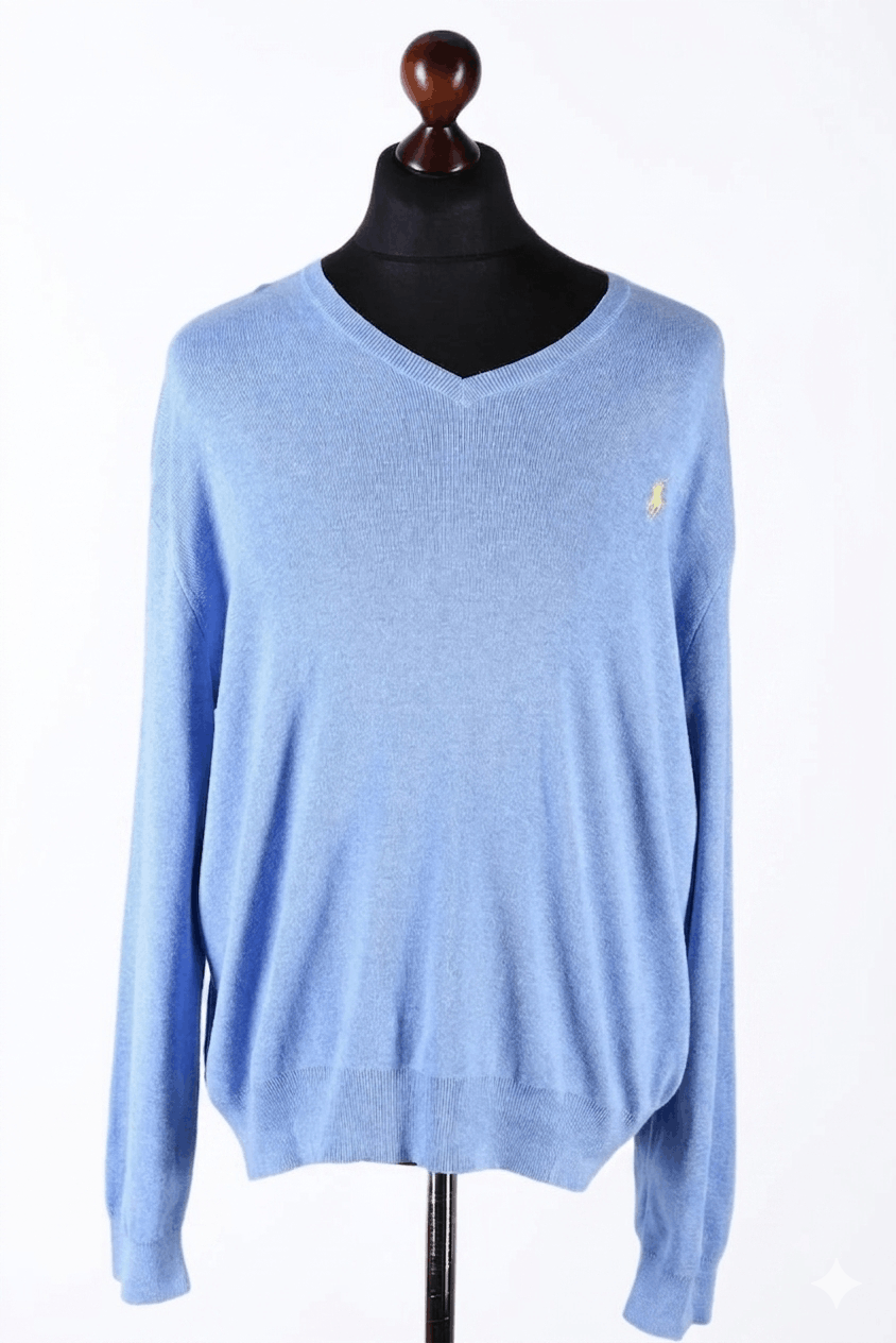 Polo Ralph Lauren Polo Ralph Lauren Blue V-Neck Pima Cotton Sweater Size US XL / EU 56 / 4 - 1 Thumbnail