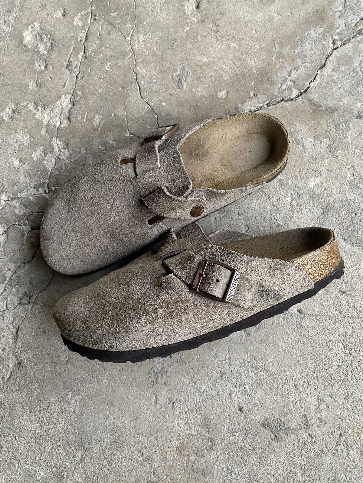 Birkenstock Boston Taupe Suede Soft Footbed