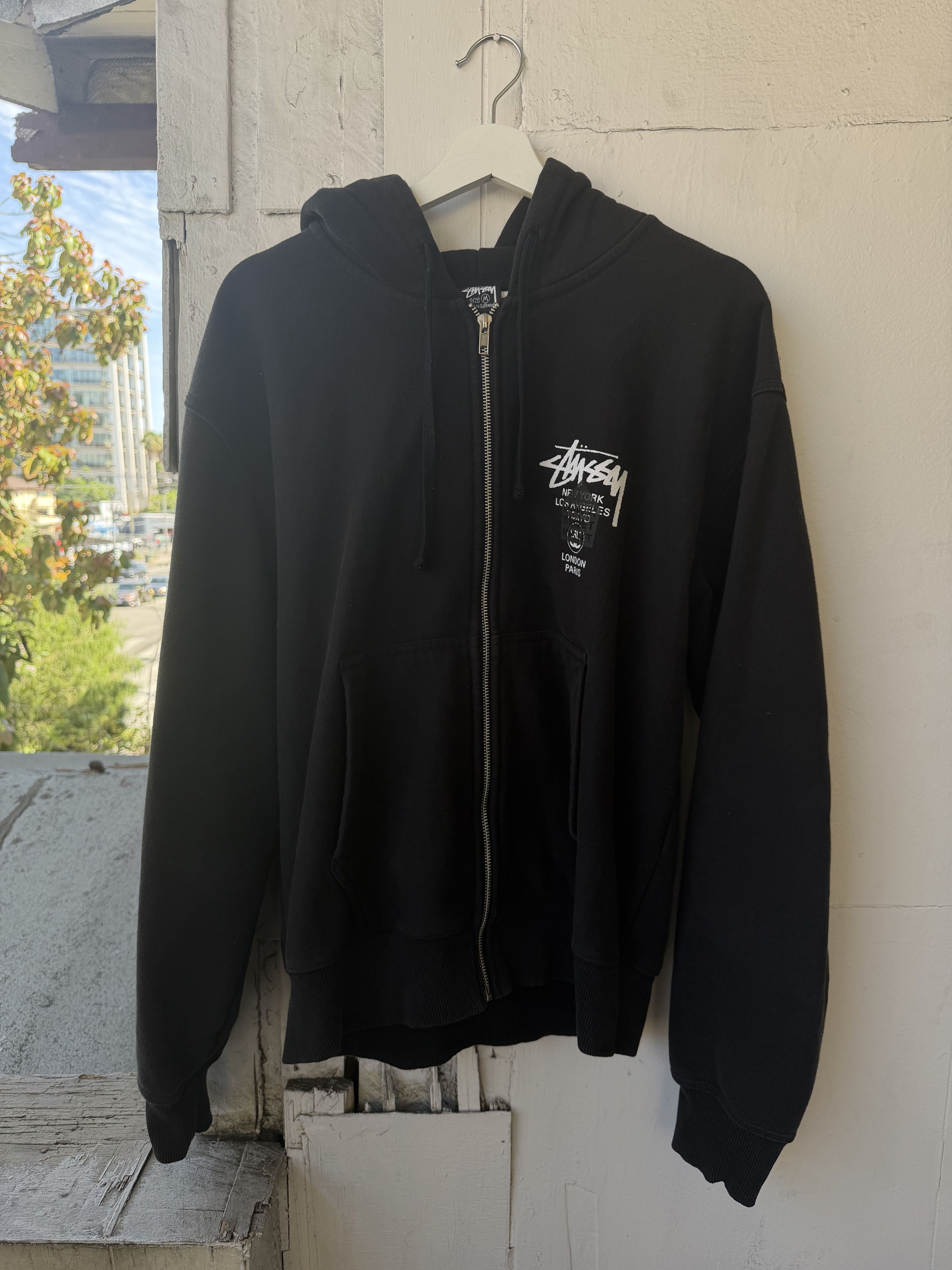 Streetwear × Stussy Black Stussy World Tour Zip Up Hoodie | Grailed