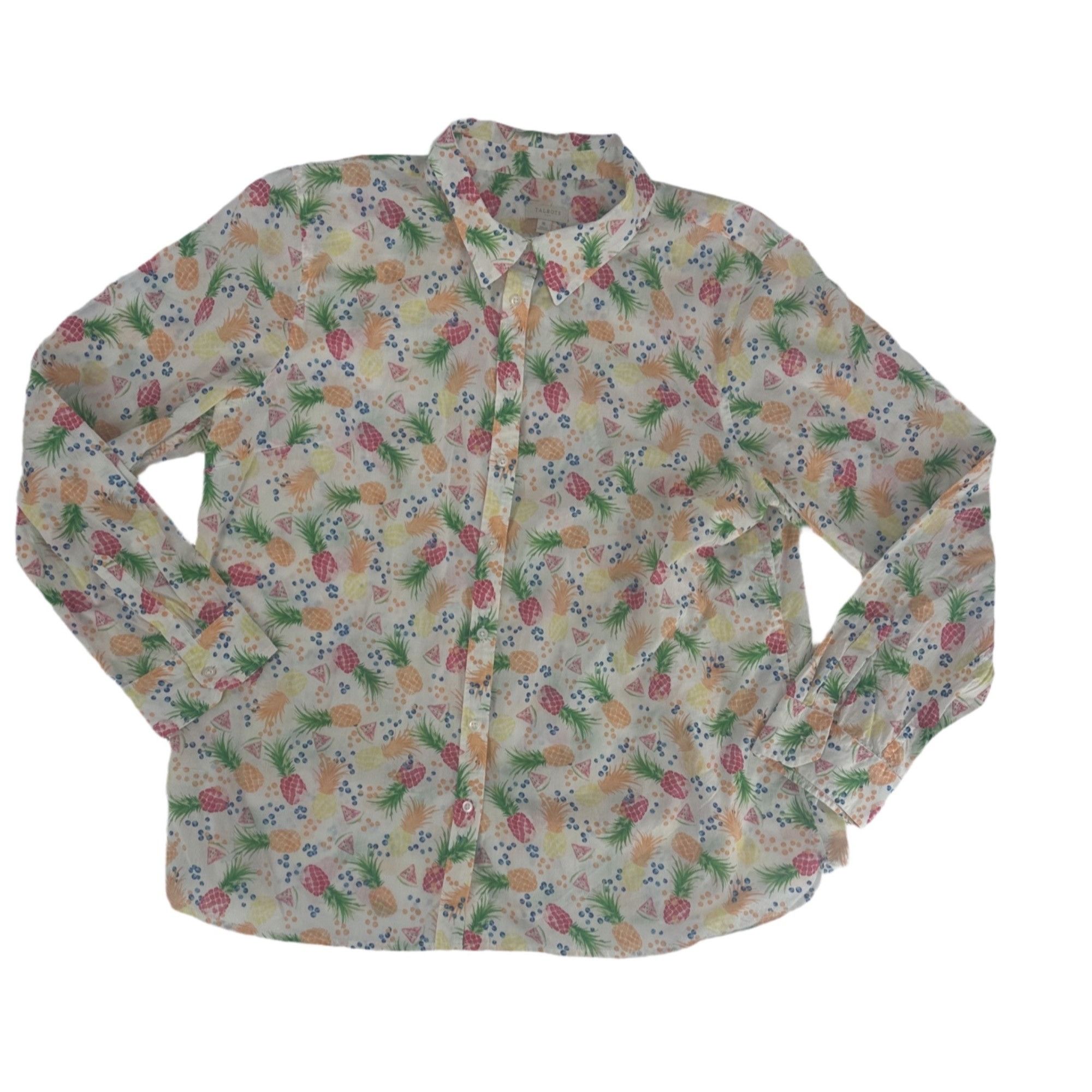 Talbots Talbots Women’s Pineapple Watermelon Button Up Roll Tab Slee Size XL / US 12-14 / IT 48-50 - 2 Thumbnail