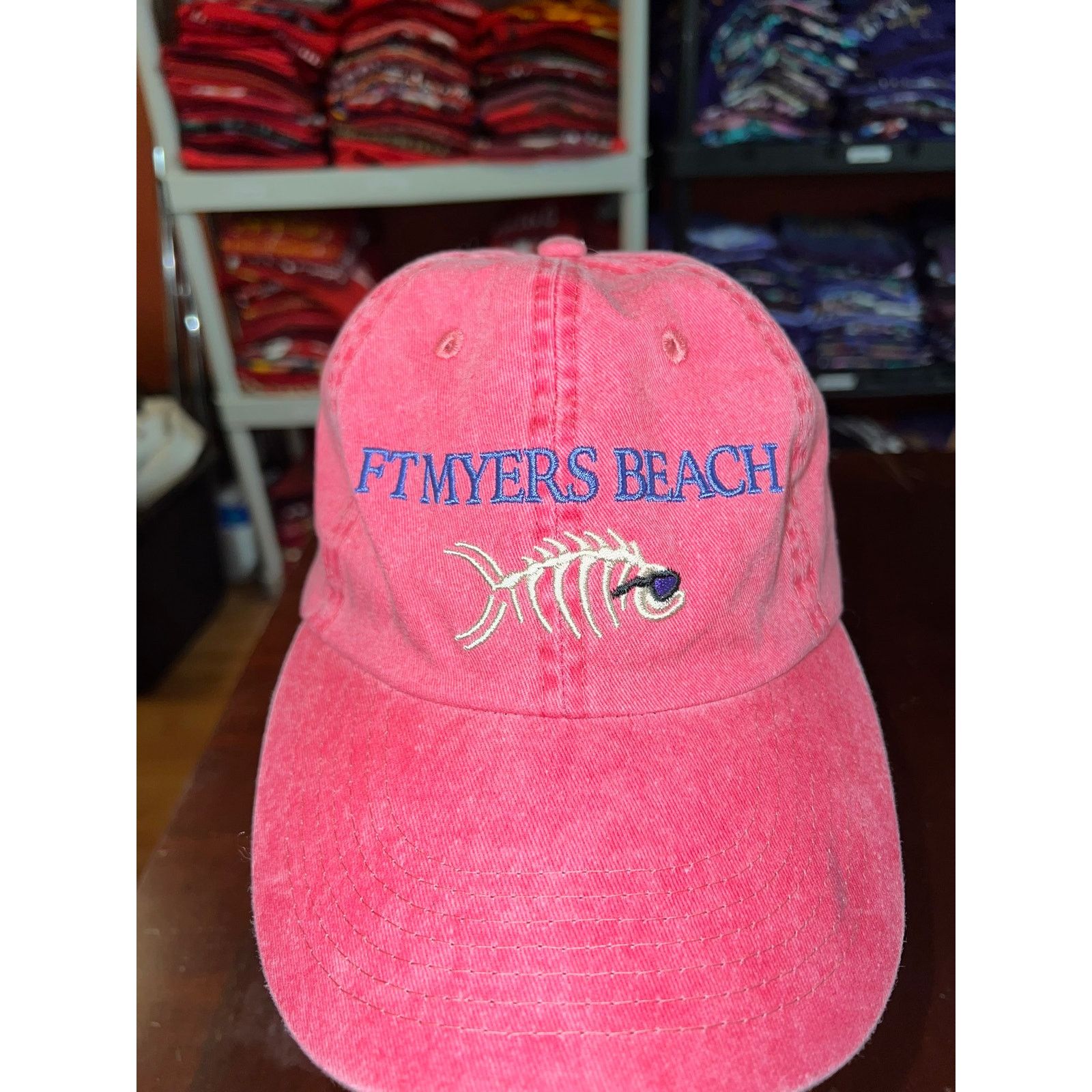 Vintage Vintage Fort Myers Beach Hat Cap Fish Pink VTG OS Stained Size ONE SIZE - 2 Thumbnail