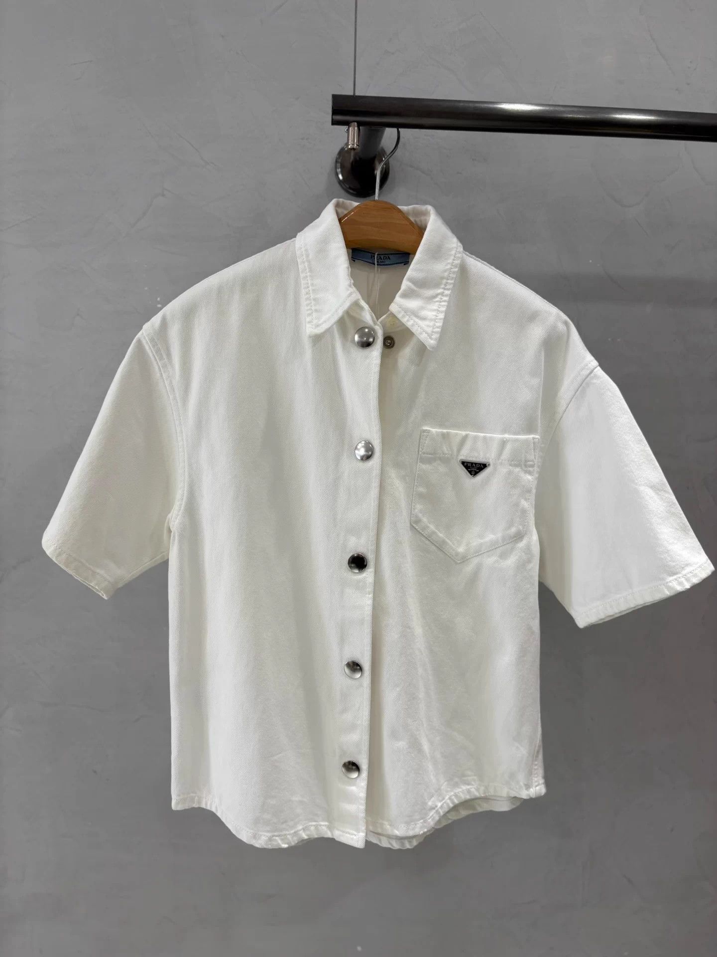 Prada Vintage Triangle Logo White Short-Sleeve Denim 36