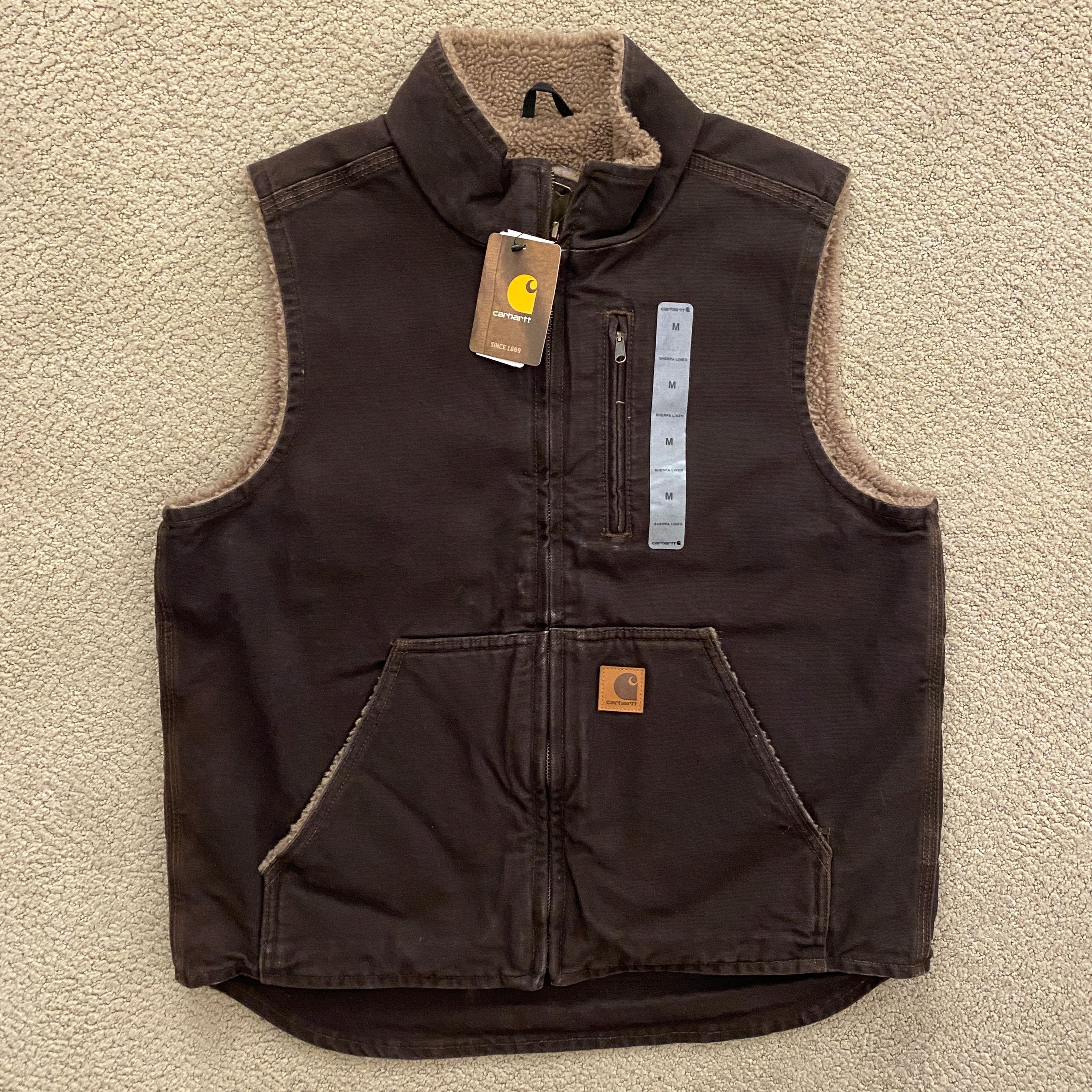 image of NWT Carhartt V33 Mock-Neck Sherpa-Lined Sandstone Vest M in Dark Brown, Men's (Size Medium)