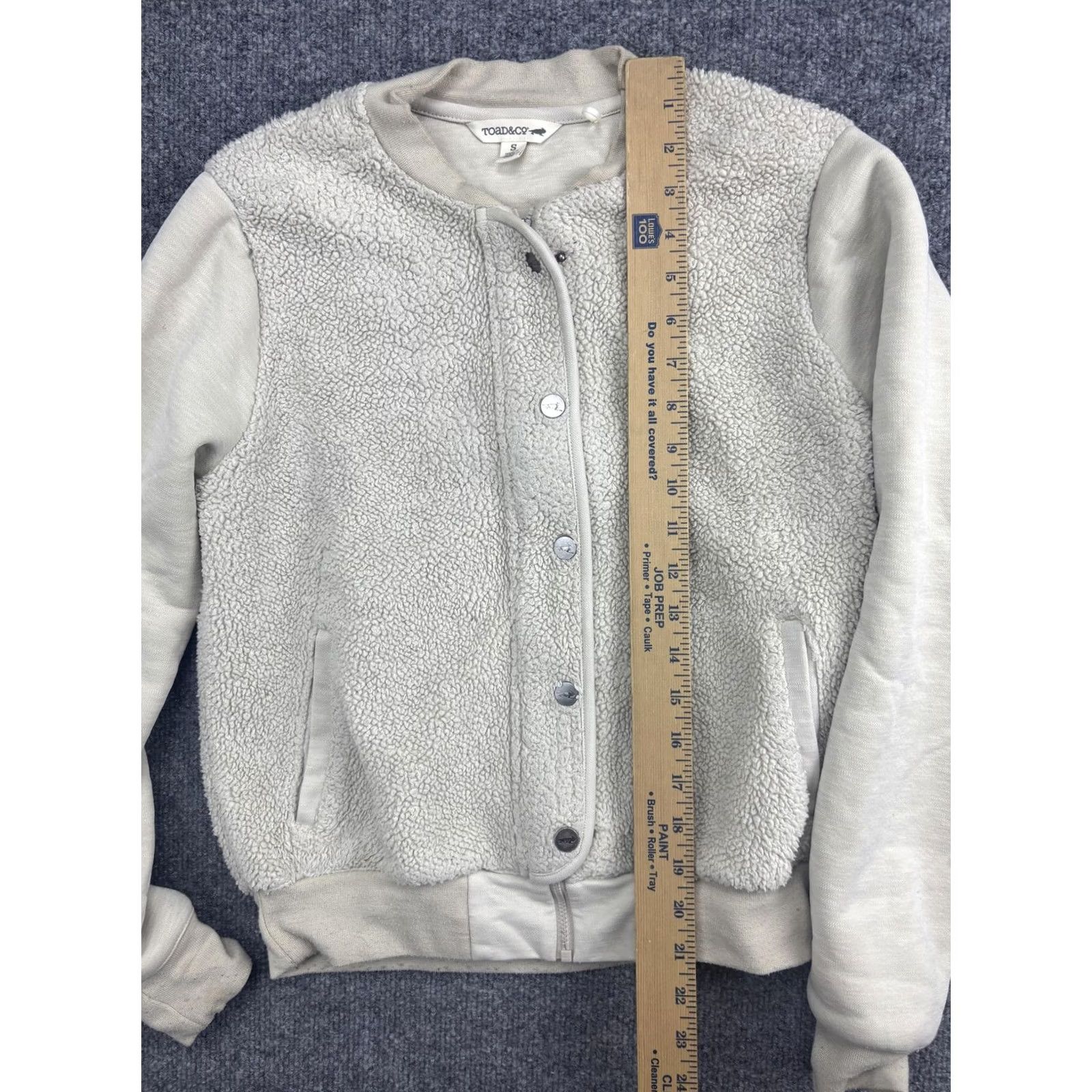 Toad&Co VINTAGE? No — Toad&Co Jacket Womens Small White Sherpa Fleece Bomber Zip Pockets Collarless Size S / US 4 / IT 40 - 3 Thumbnail