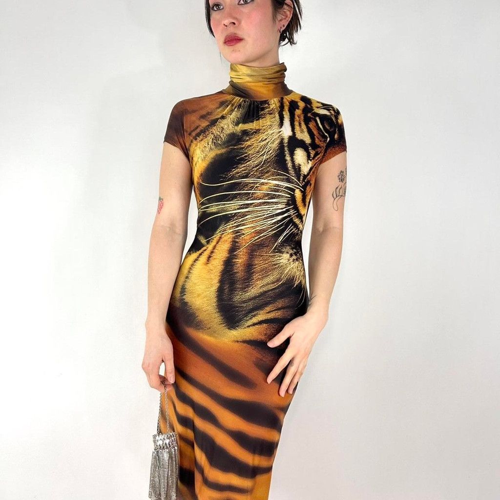 Roberto Cavalli Roberto Cavalli S/S 2000 turtleneck tiger print dress Size XS / US 0-2 / IT 36-38 - 4 Thumbnail
