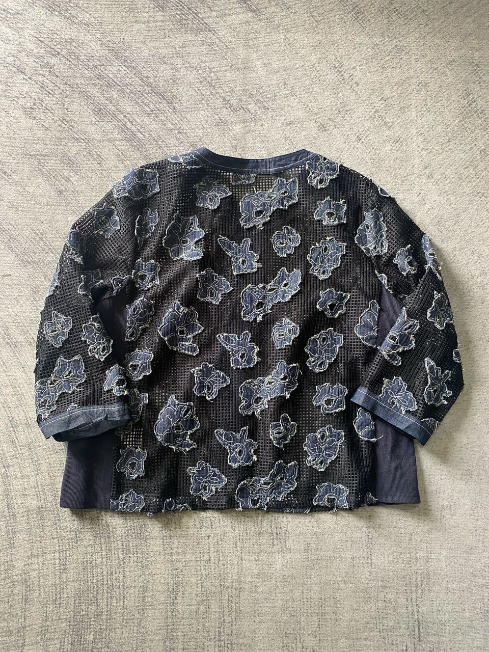 Jean × Le Grande Bleu (L.G.B.) Jean Crement Mash Floral Motive Indigo Boxy Cardigan Jacket Size L / US 10 / IT 46 - 2 Thumbnail