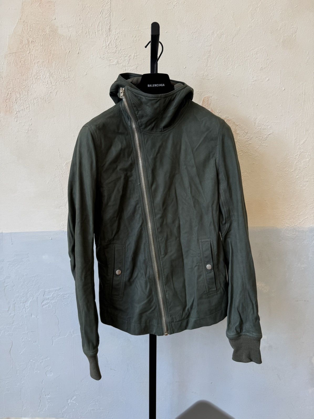 Rick Owens BULLET ASYMMETRICAL LAMBSKIN LEATHER HOODED JACKET BIKER Size US L / EU 52-54 / 3 - 2 Thumbnail