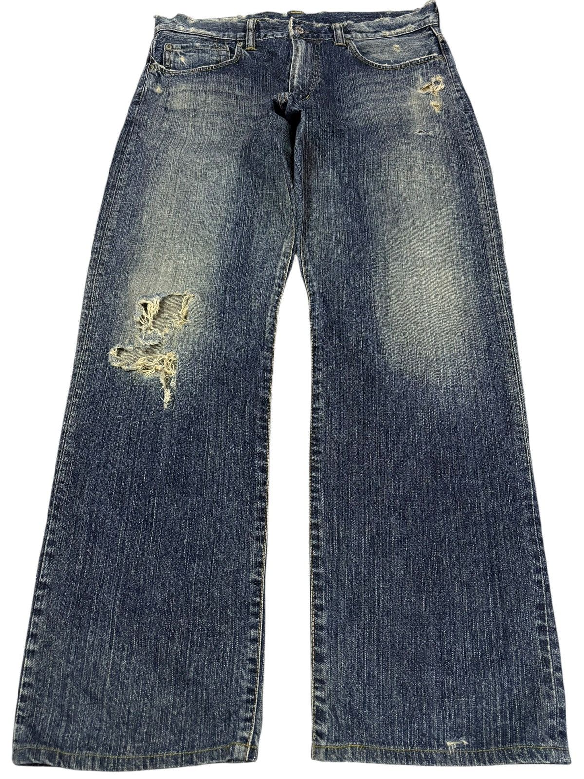 Edwin Vtg 90s Edwin Japan 504R Distressed Jeans Size US 35 - 1 Thumbnail