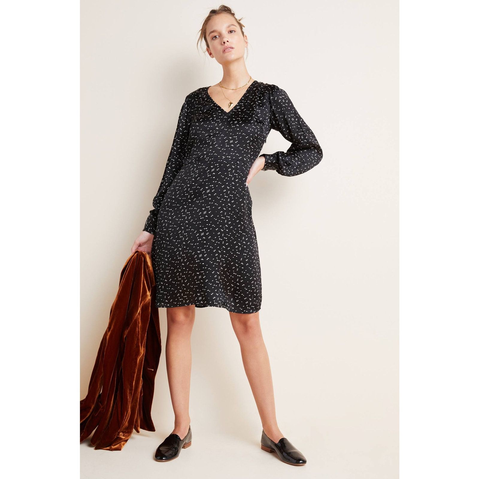New Anthropologie Rachel Satin Tunic Dress VELVET $208 SMALL